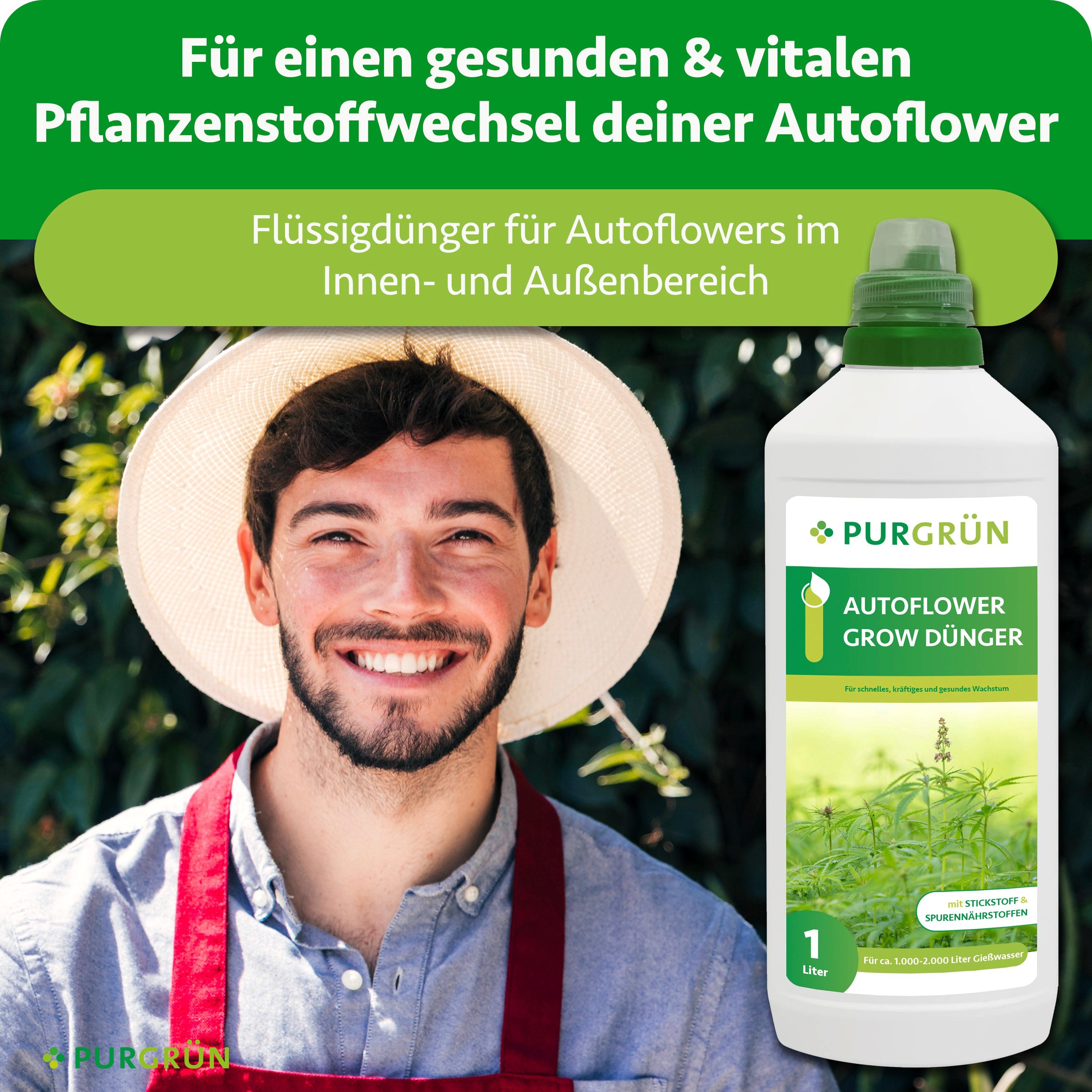 Purgrün Pflanzendünger Autoflower Grow Dünger, NPK 5+4+6, kräftiges Wachstum, 1 Liter, Flüssigdünger, 1-St., 1 Liter