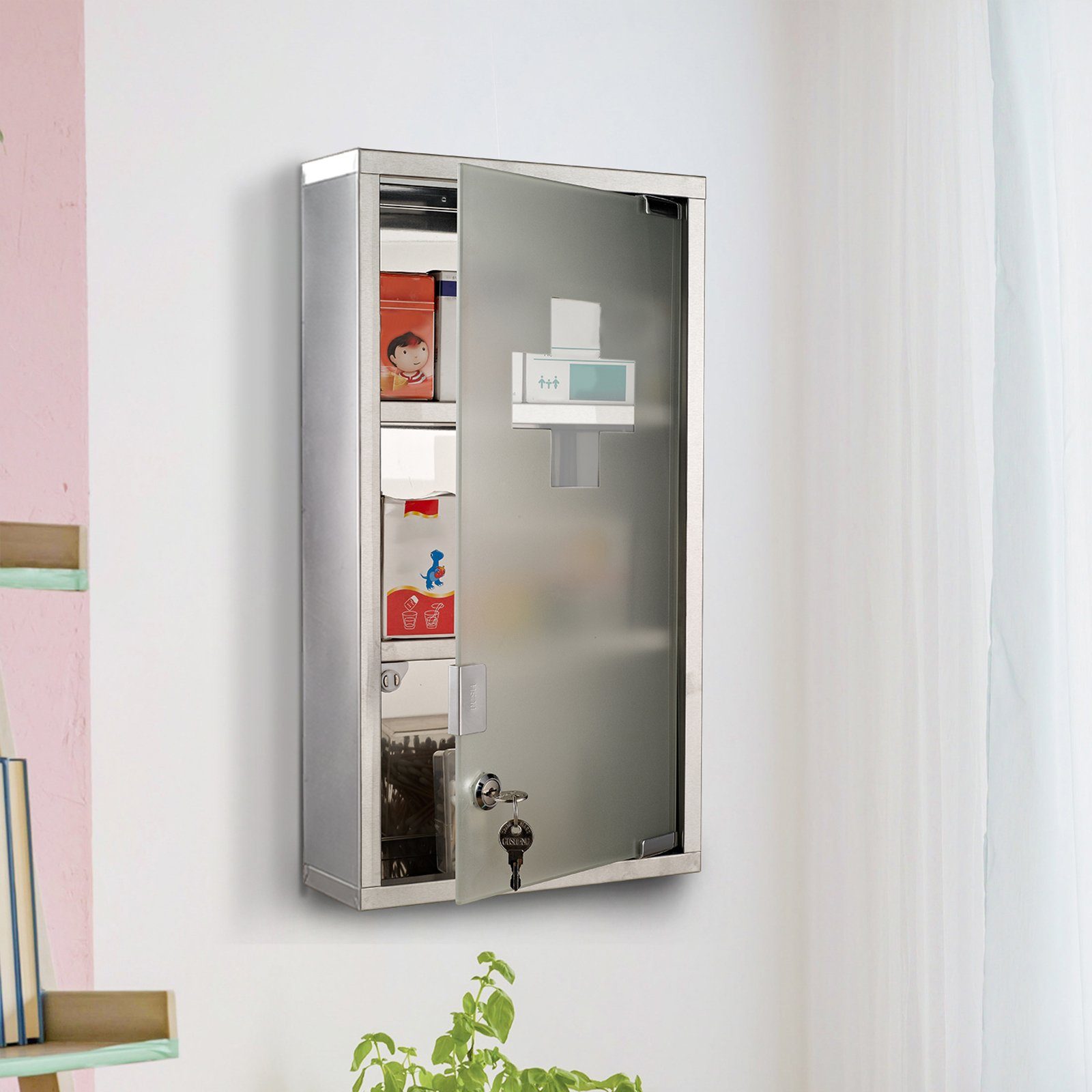 HOMCOM Medizinschrank Medikamentenschrank mit 3 Fächer