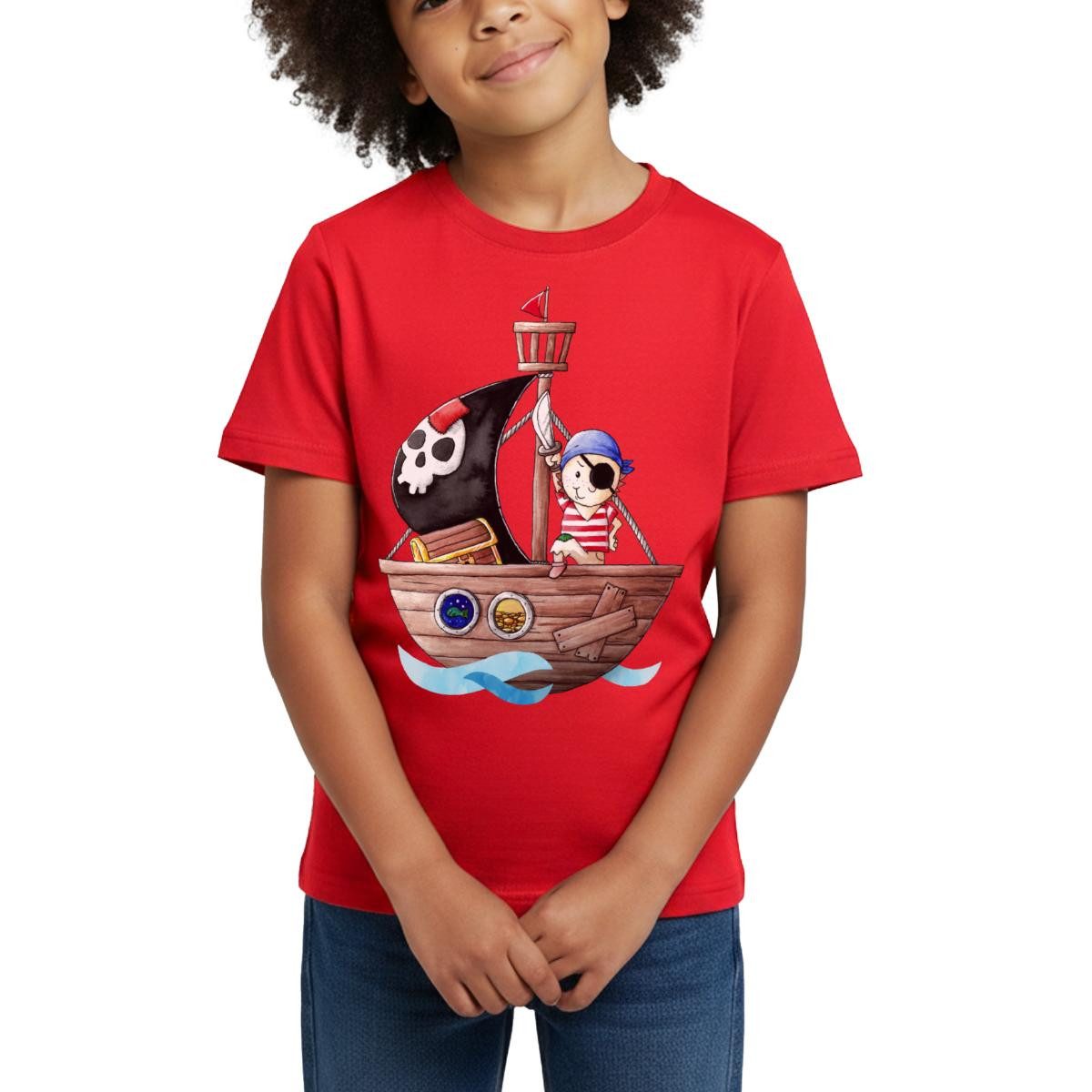 T-Shirt Kleiner Pirat Mit Seinem Schiff Kinder T-Shirt
