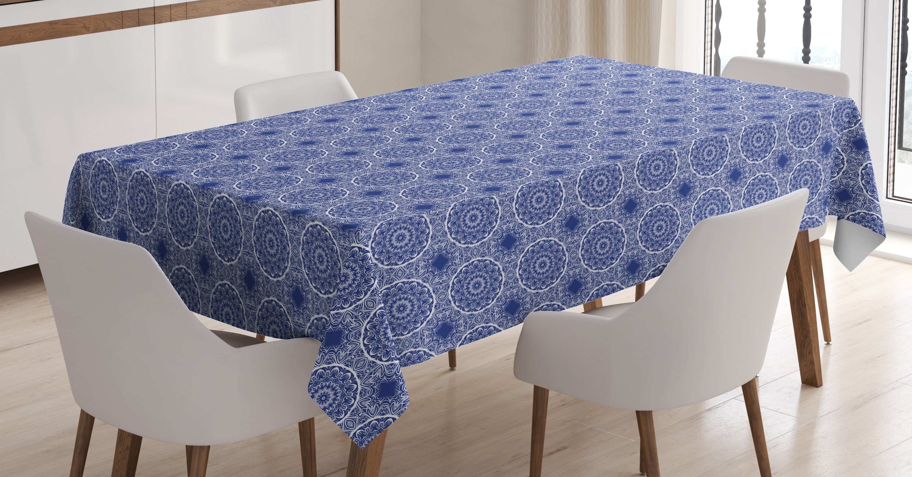 Abakuhaus Tischdecke Farbfest Waschbar Für den Außen Bereich geeignet Klare Farben, Blauer Mandala Abstrakt Orient Floral