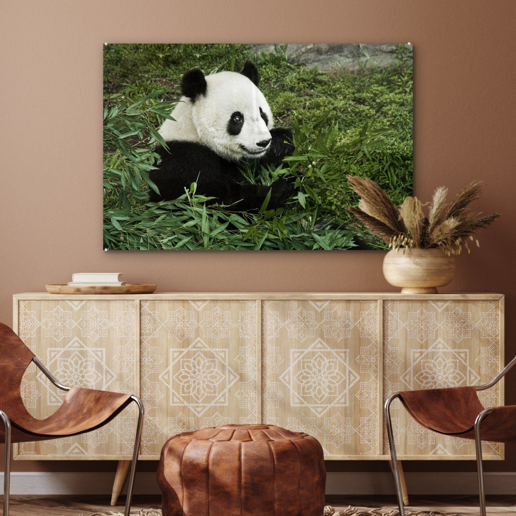 - St), Acrylglasbilder Acrylglasbild Wohnzimmer Bambus MuchoWow & Schlafzimmer Panda Pflanze, - (1