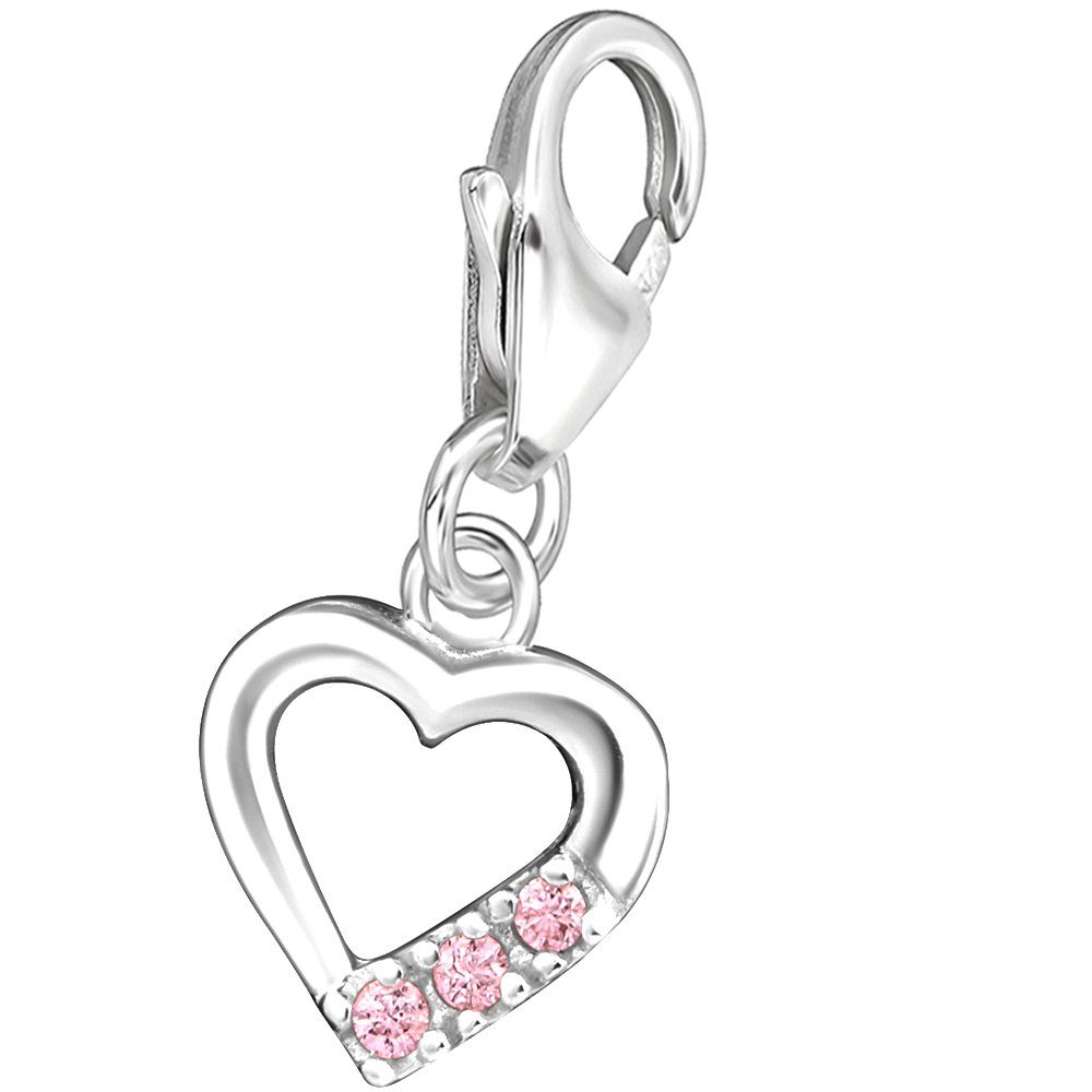 Limana Charm Kette, Geschenkidee Karabiner Halskette Sterling Bettelarmband für Anhänger 925 echt rosa Silber Armband Herz Zirkonia