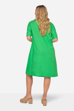 Laurasøn Jerseykleid Leinenmix-Kleid A-Line V-Ausschnitt Halbarm