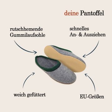 Pantoffelmann Filzpantoffel Gummisohle Herren Damen Filzlatschen Filz Hausschuh warm Pantoffel (1 Paar)