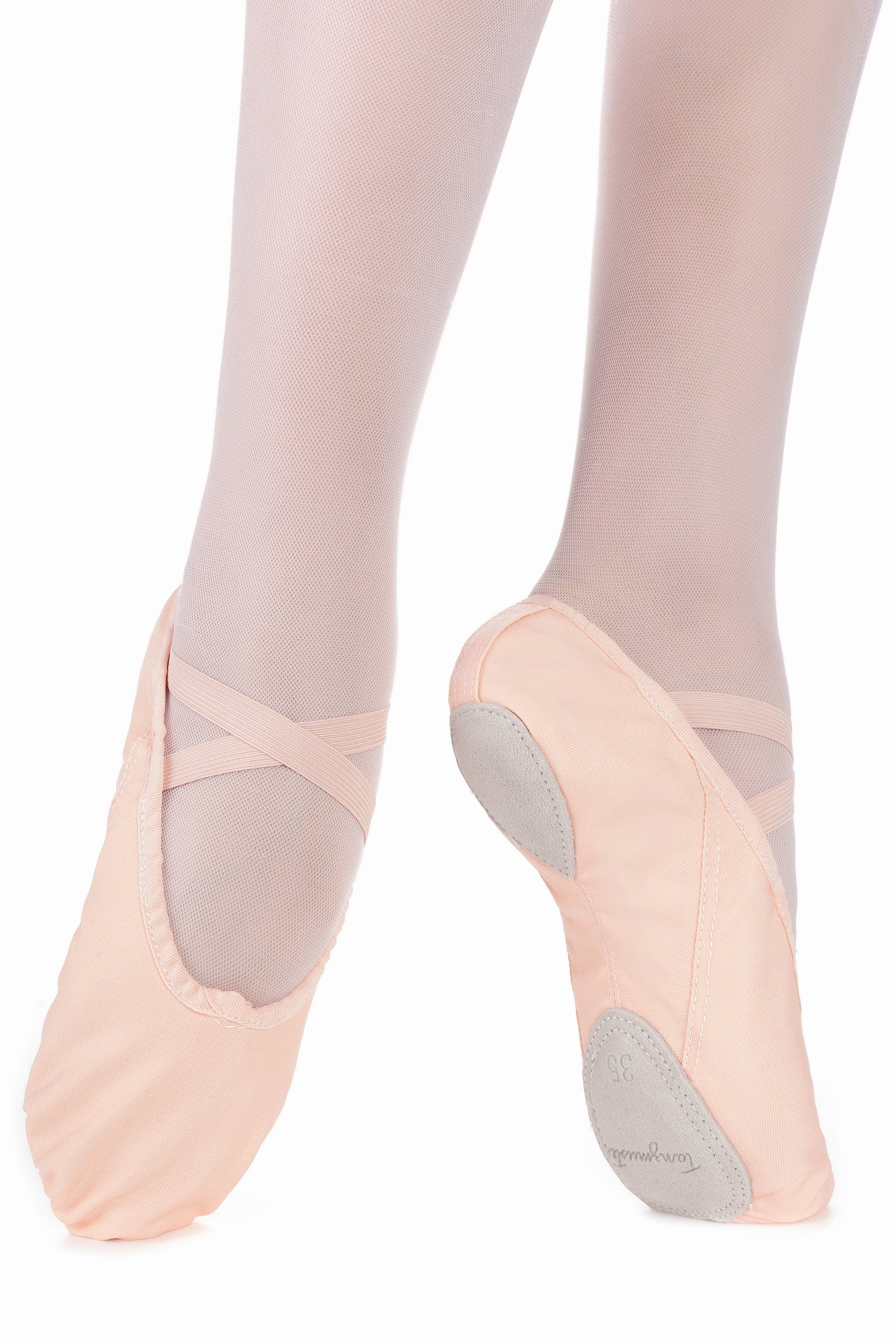 tanzmuster Ballettschuhe Charlie mit geteilter Ledersohle Tanzschuh Ballettschläppchen für Mädchen – Bild 3 von 5