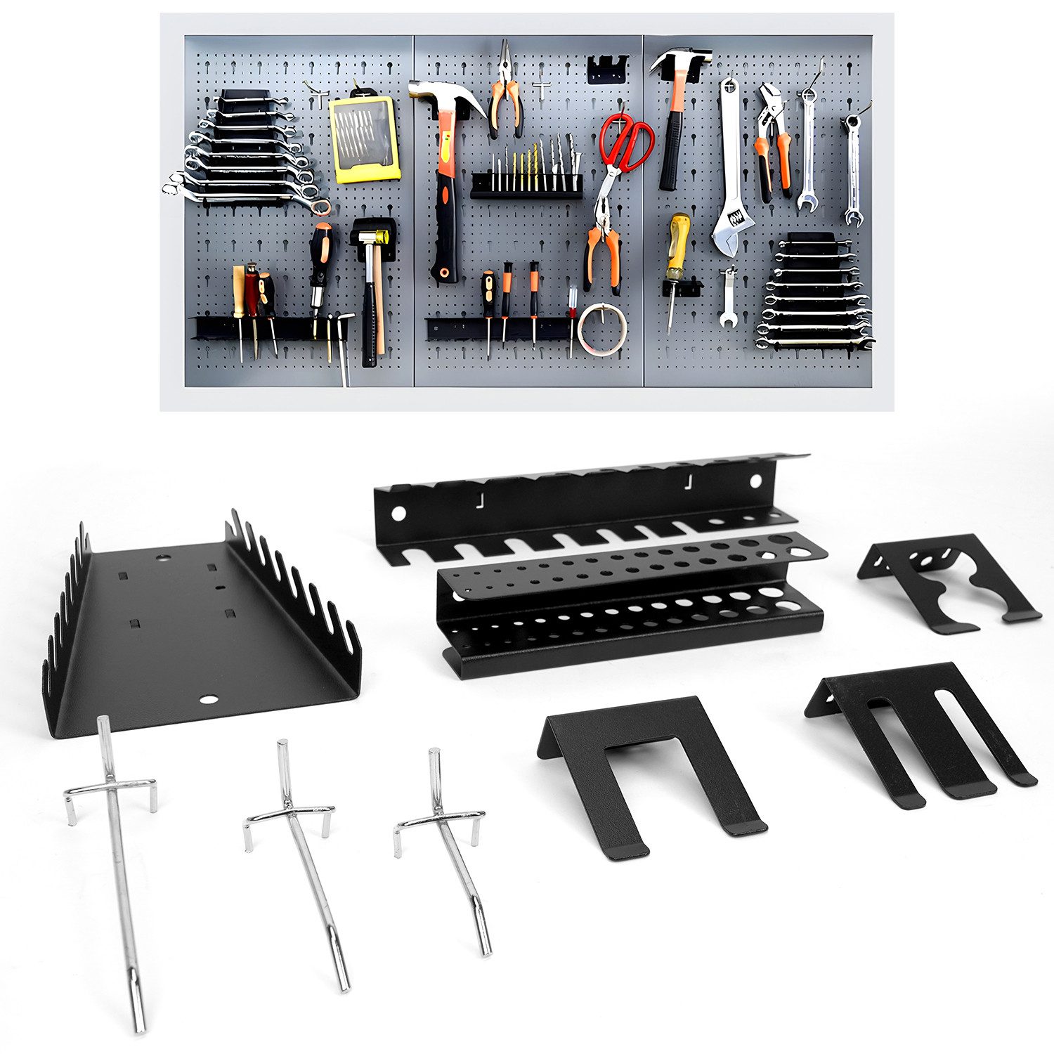 OSTWOLKE Lochwand-Ausstattung Lochwandhaken für Lochwand Werkstatt Werkzeughalter Hakenset Metall, 22-tlg.