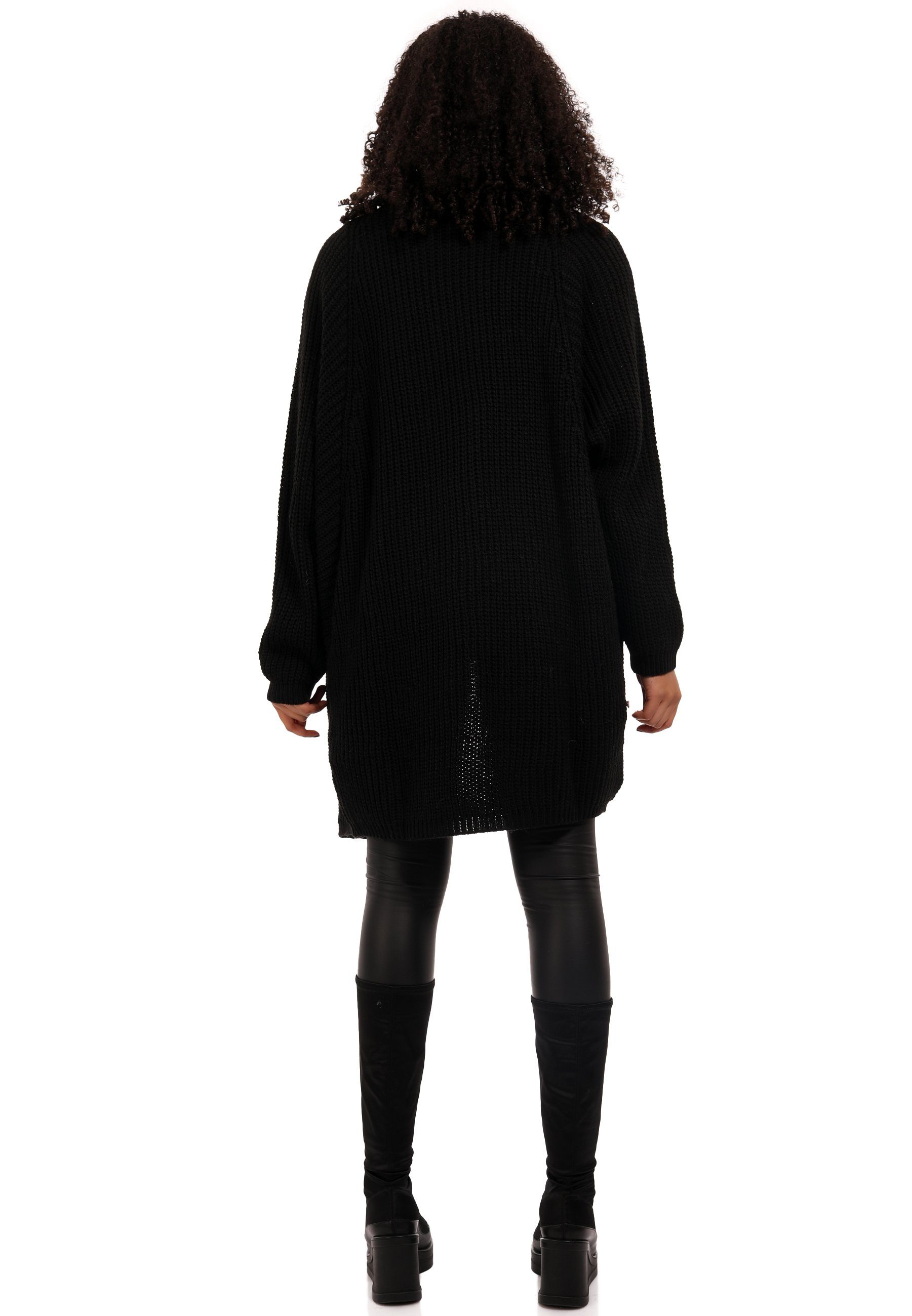 Style Ärmeln Cardigan Size Strickjacke mit verschlusslos YC Basic-Form (1-tlg) Fashion & schwarz casual, Oversize langen Cardigan Plus