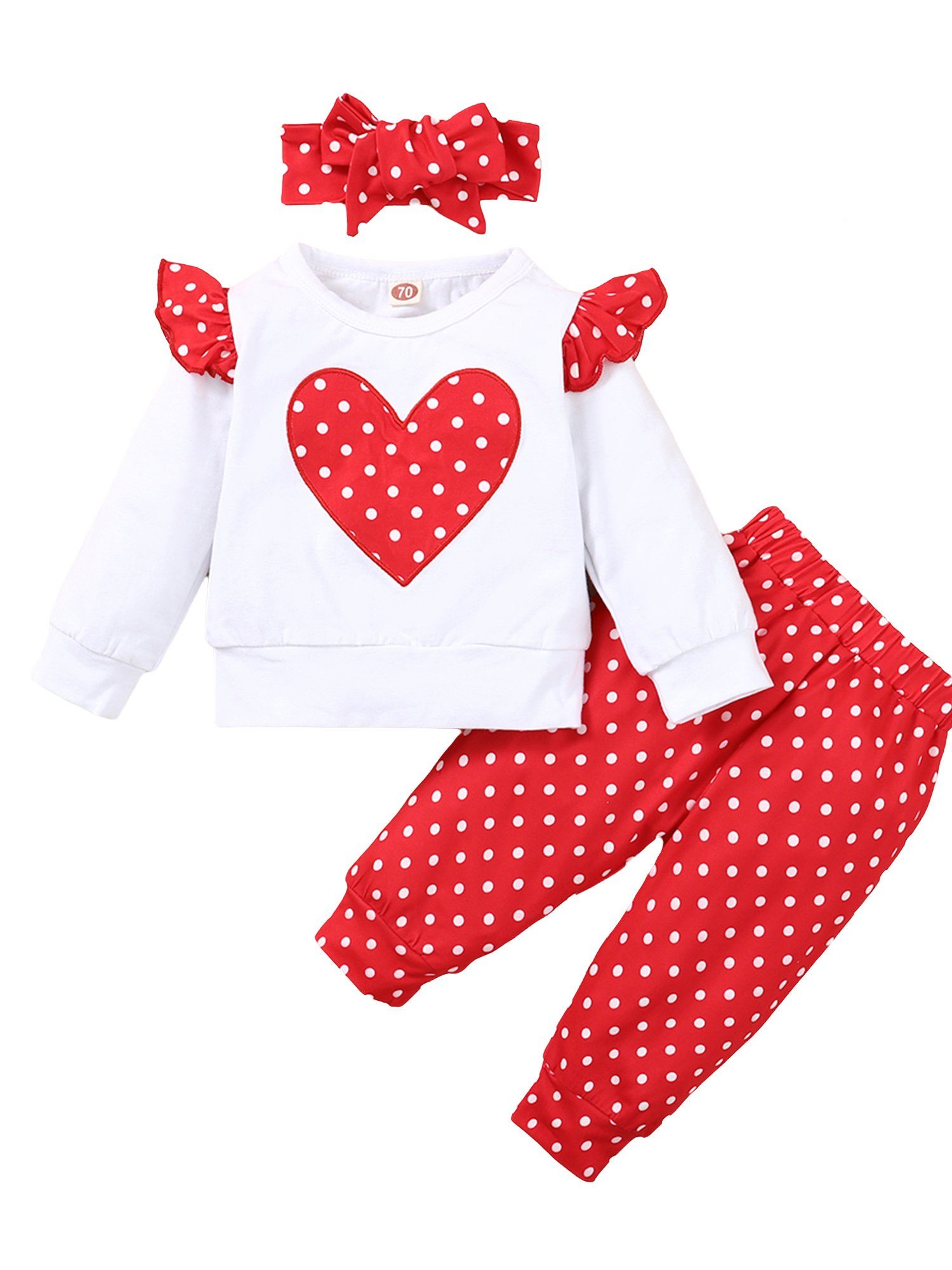 LAPA Shirt, Leggings & Haarband Baby Mädchen -Anzug mit Tupfendruck und Rüschen (3-tlg) Casual Rundhals-Langarmpullover, Hose und Stirnband für Neugeborene