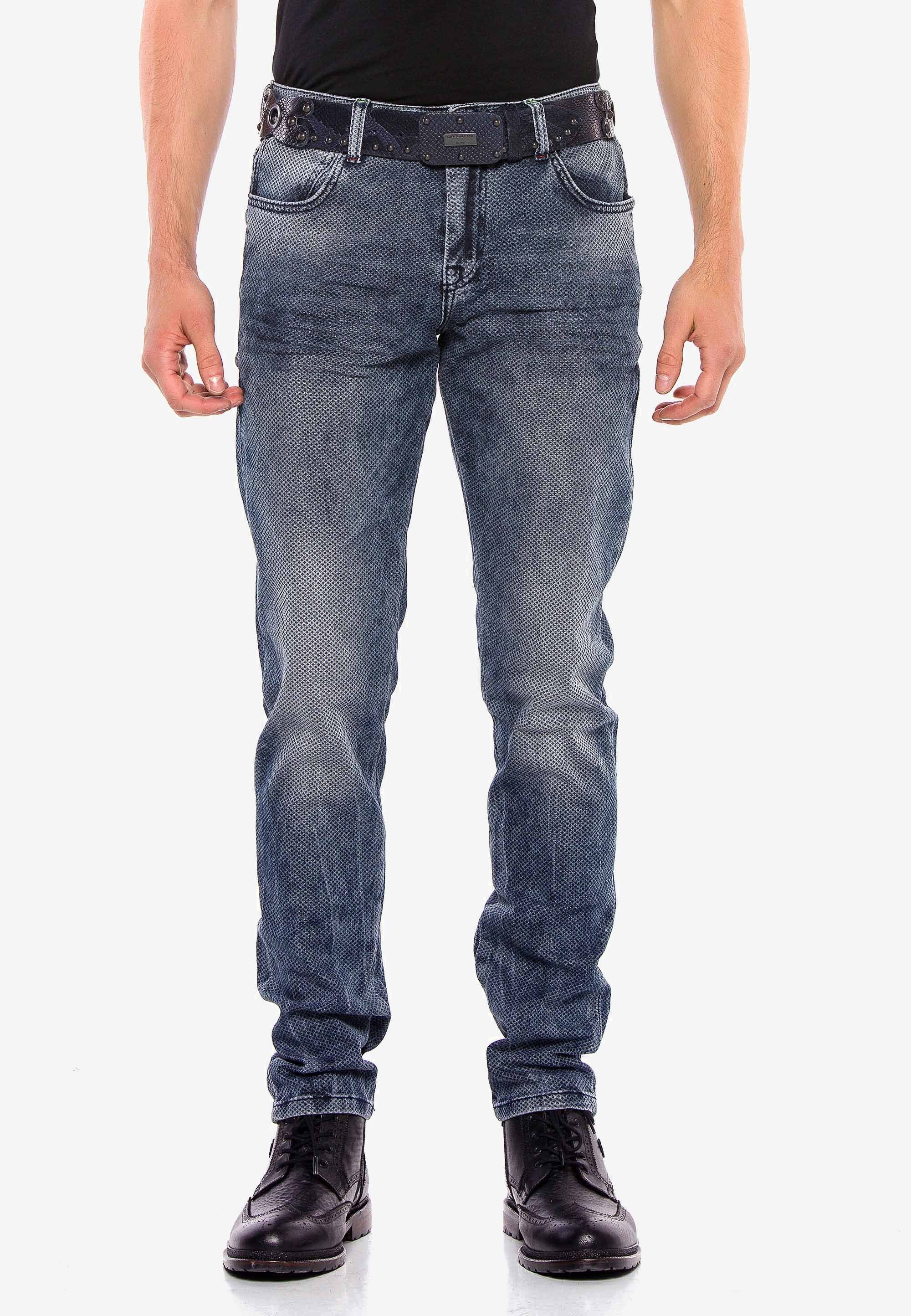 mit (1-tlg) Slim-fit-Jeans Cipo Fİt Baxx in & Straight blau Gitter-Musterung