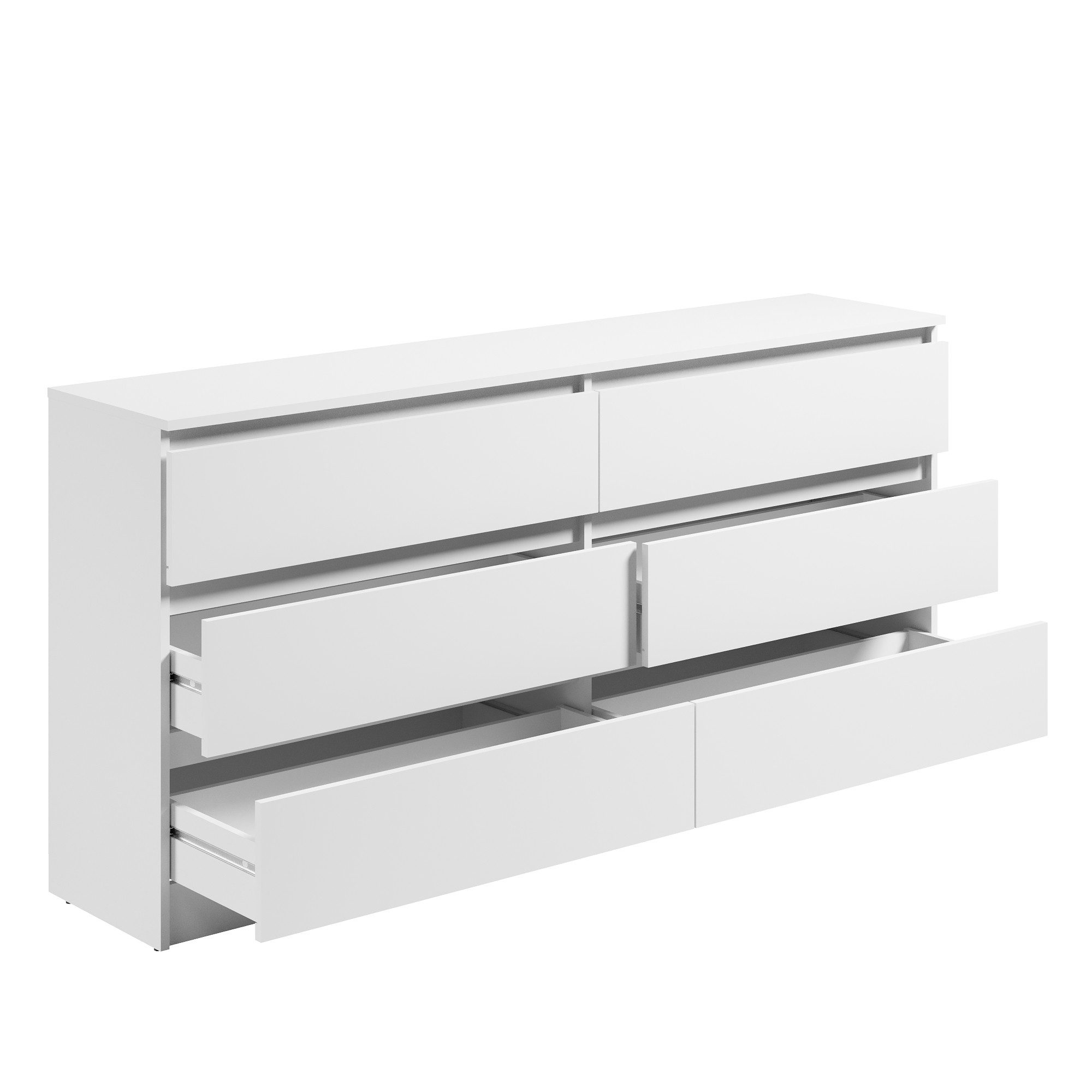 Home Collective Kommode mit 6 Schubladen 95, 120, 140, 160 cm breit Holz Schrank (Highboard Anrichte Schlafzimmer Wohnzimmer Flur Büro Organizer), Kommode 160 cm breit Kommode Sideboard, Weiß