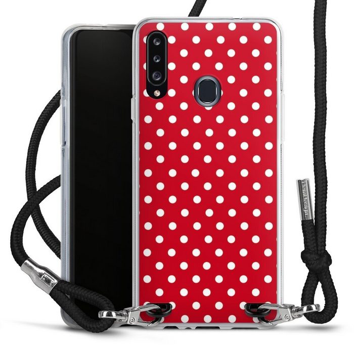 DeinDesign Handyhülle Punkte Retro Polka Dots Polka Dots - dunkelrot und weiß Samsung Galaxy A20s Handykette Hülle mit Band Case zum Umhängen