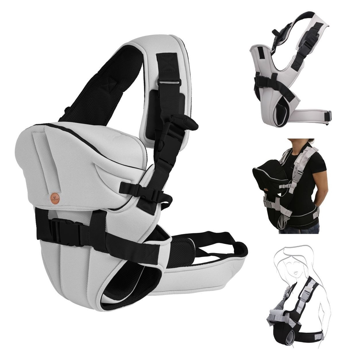 Moni Babytrage Carry go 2 in 1, Bauchtrage, Hüfttrage, abnehmbare Kopfstütze, Stillposition, 13 kg