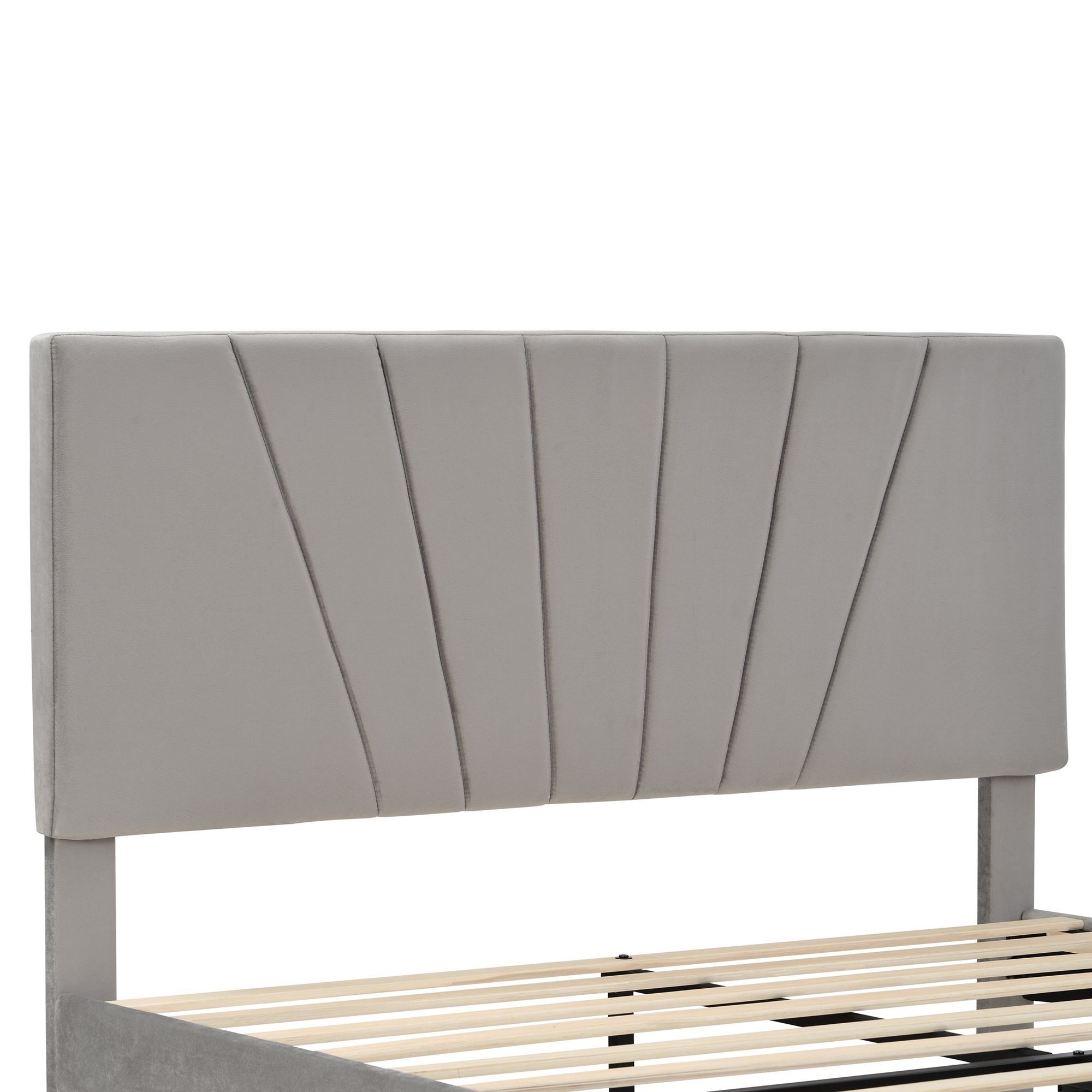 Polsterbett (140 x 200 cm Doppelbett), mit Lattenrost und Bettschubkästen, Höhenverstellbares Kopfteil, Samt