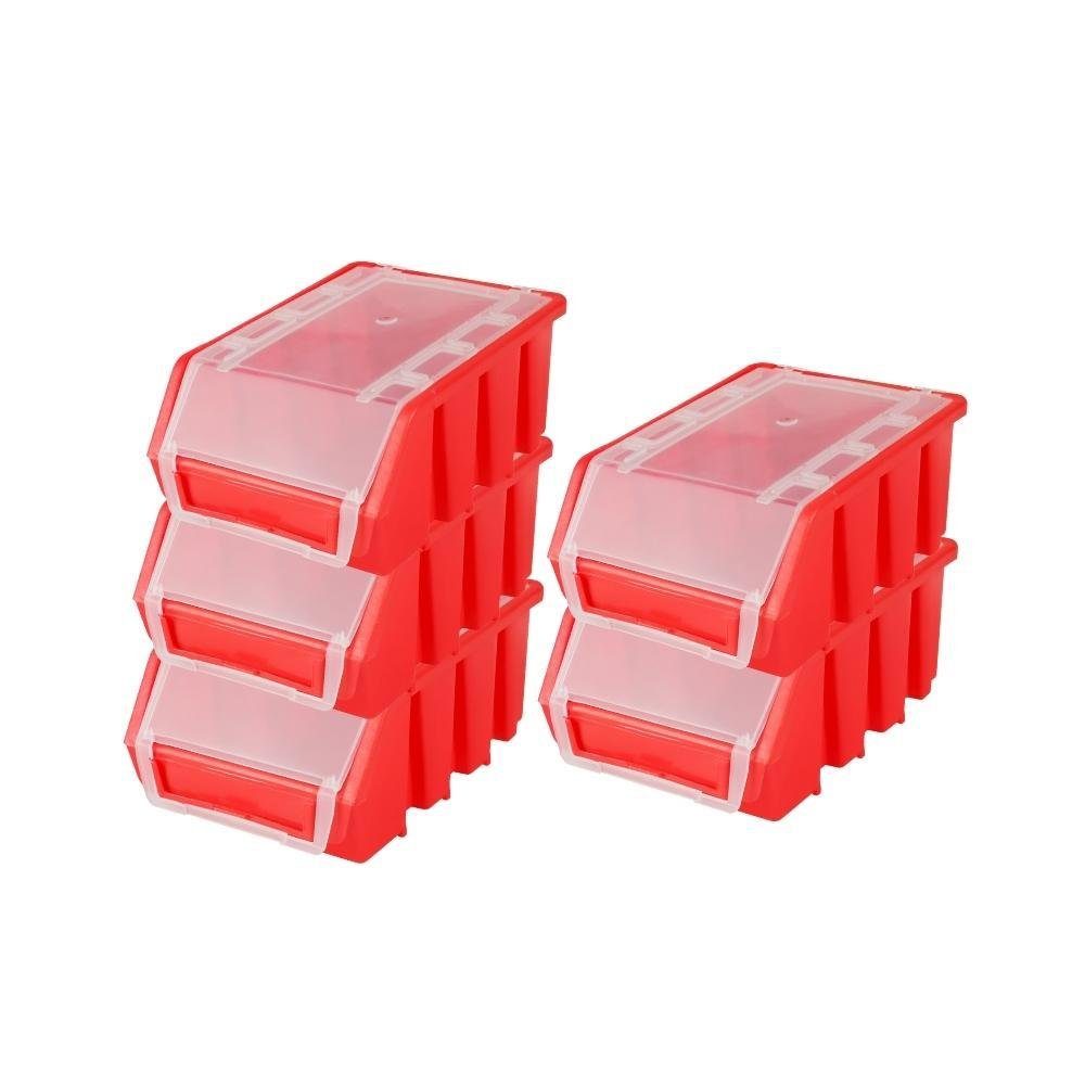 Aufbewahrungsbox SuperSparSet 5x Sichtlagerbox 2 mit Deckel, HxBxT 7,5x11,6x16,1cm, Rot