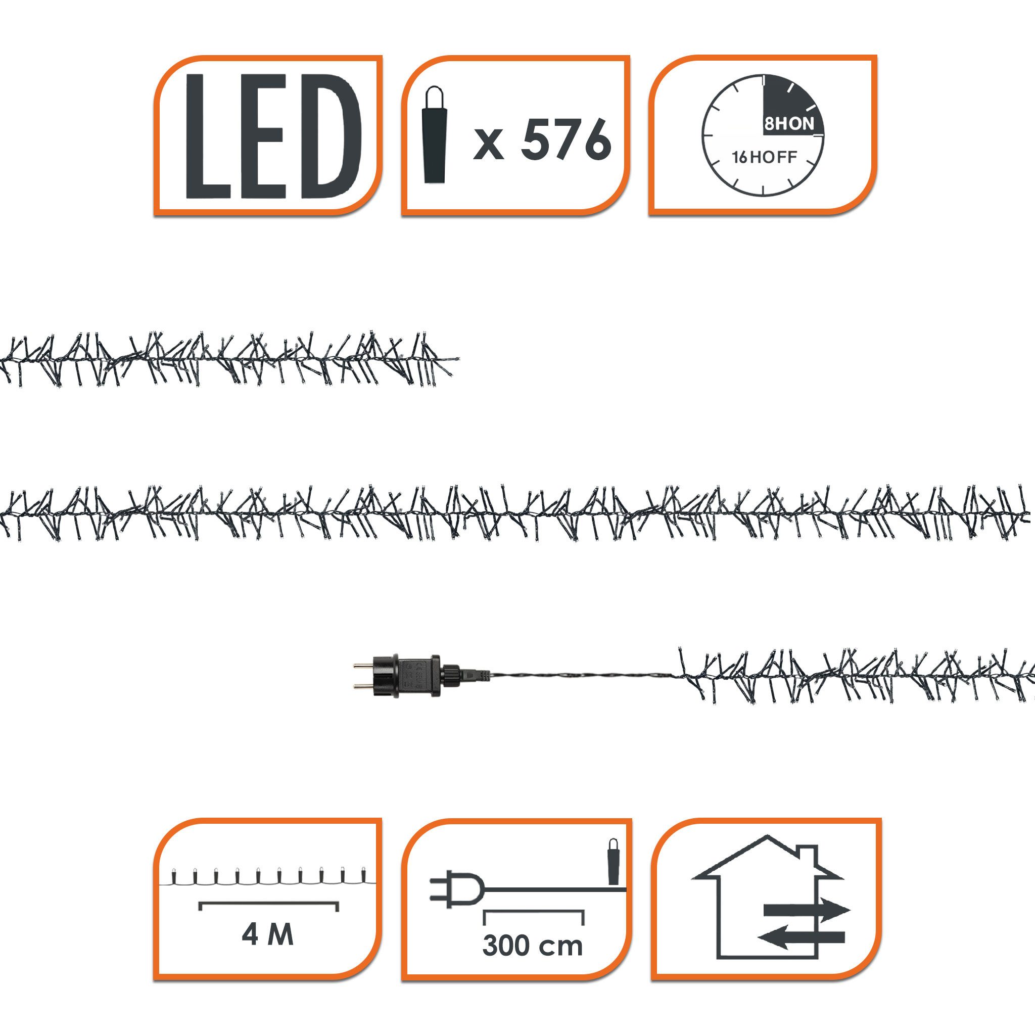 Spetebo LED-Lichterkette Büschel Lichterkette warmweiß - 4 m / 576 LED, 10-flammig, Deko Baum Beleuchtung mit Controller und Speicherchip Indoor/Outdoor – Bild 2 von 5
