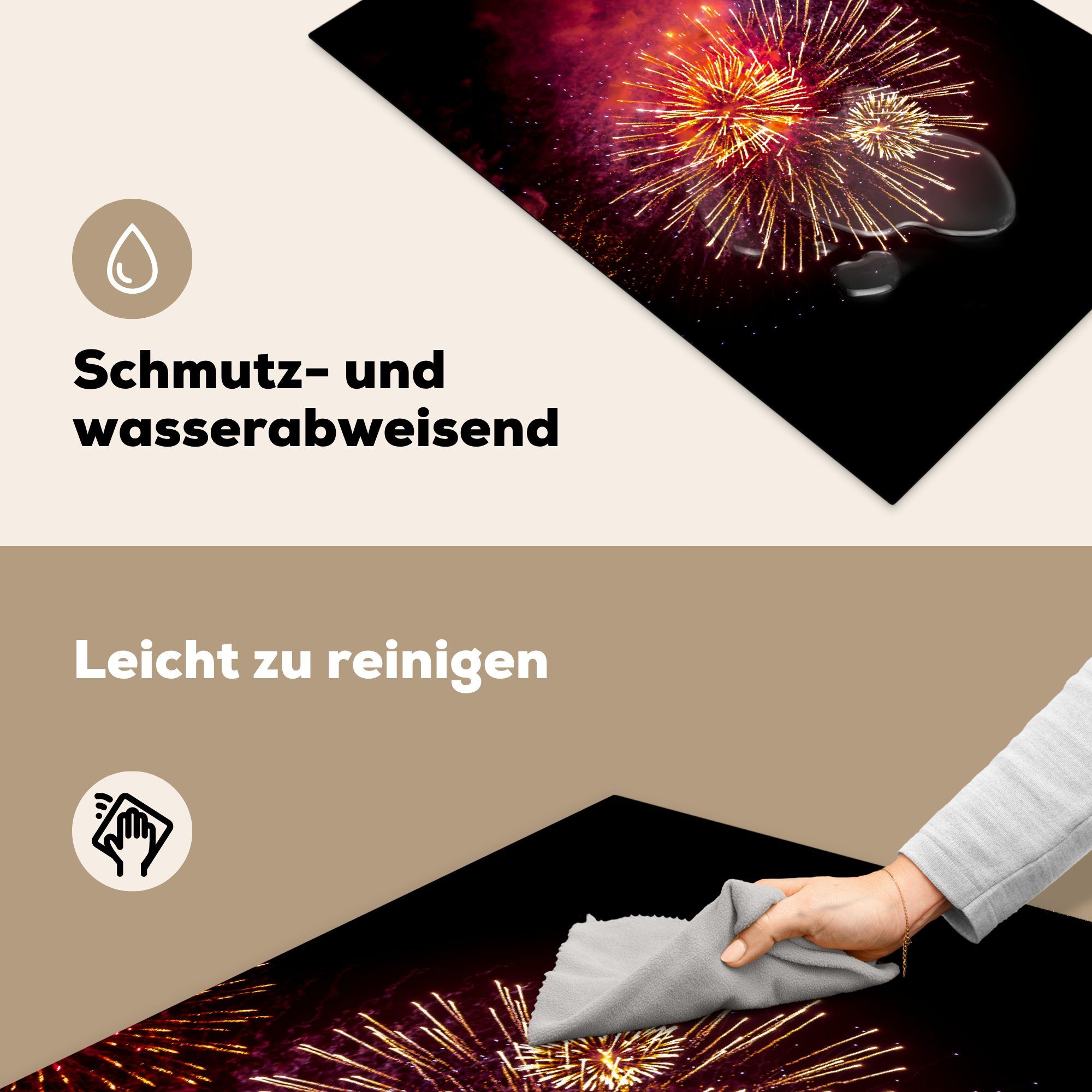 cm, MuchoWow Vinyl, zum Jahreswechsel, tlg), Induktionskochfeld Schutz 81x52 Ceranfeldabdeckung Herdblende-/Abdeckplatte die küche, für (1 Feuerwerk