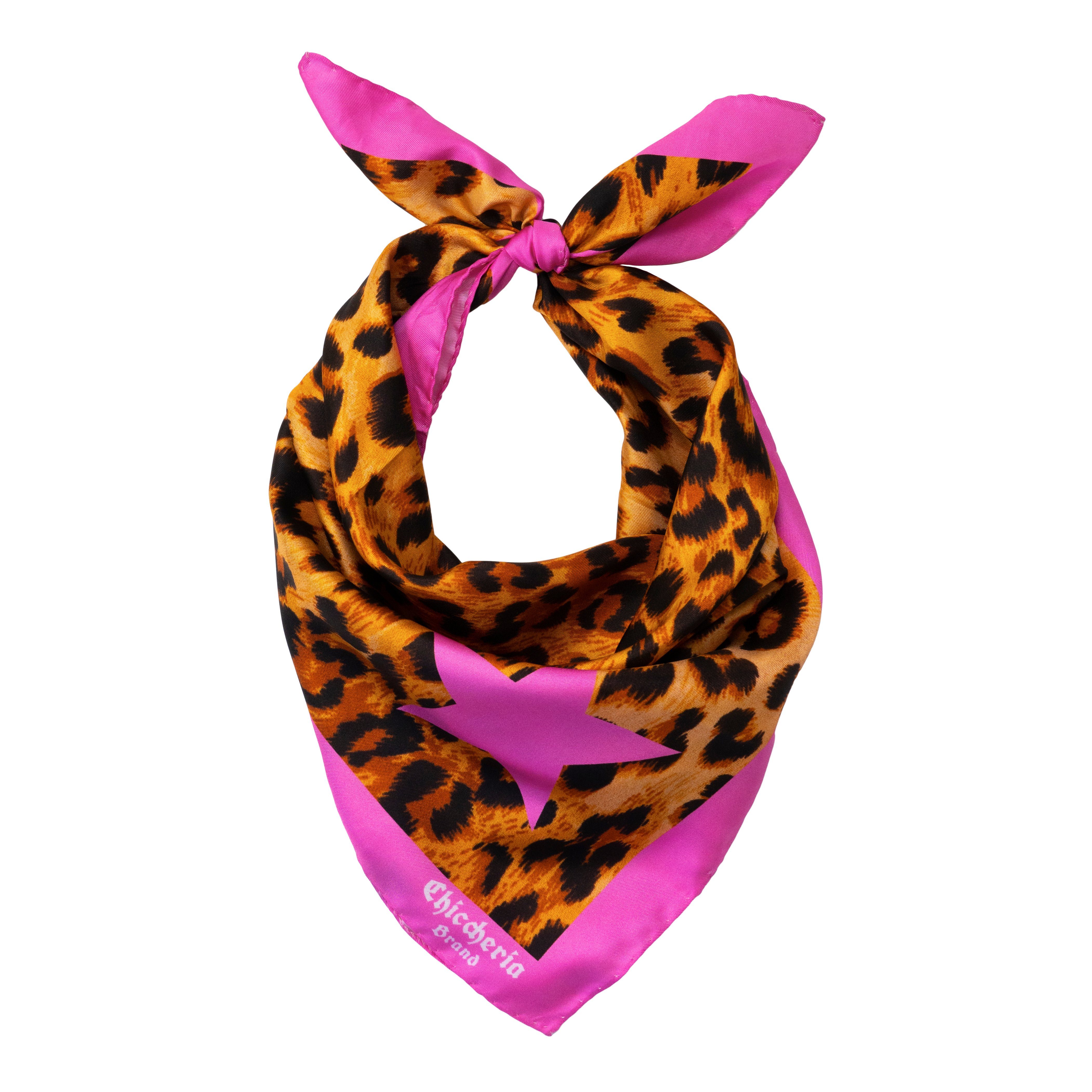 Chiccheria Brand Bandana Leopard, 65x65cm, 100% Seide, Made in Italy
