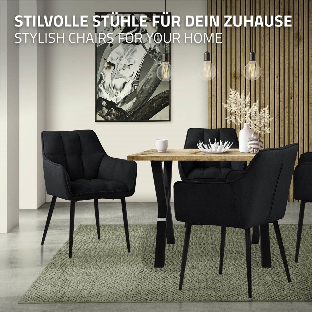 ML-DESIGN Polsterstuhl Esszimmerstuhl mit dickem gepolsterter Sitz Rücken- und Armlehnen (4 St), Wohnzimmerstuhl aus Frotteestoff Schwarz Loungesessel Küchenstu – Bild 5 von 5