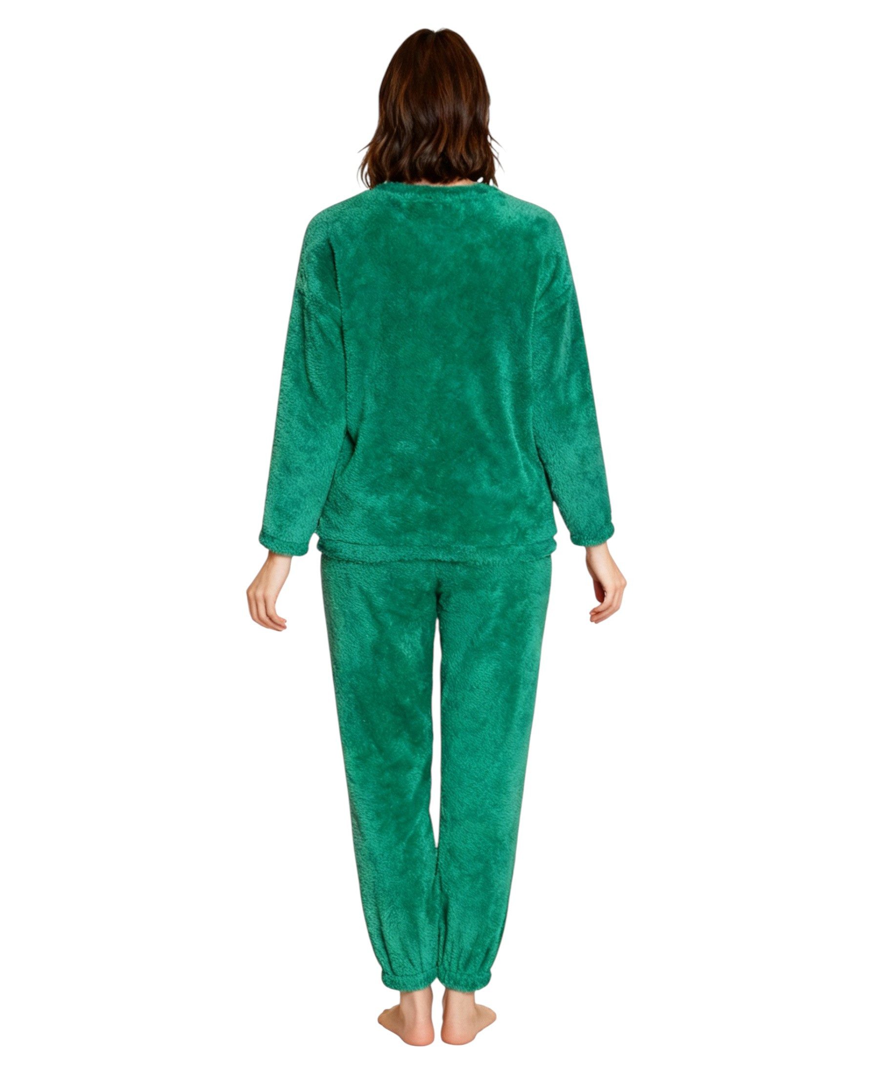 fashionshowcase Hausanzug Damen Winter Pyjama Set Schlafanzug Plüsch Zweiteiler weich