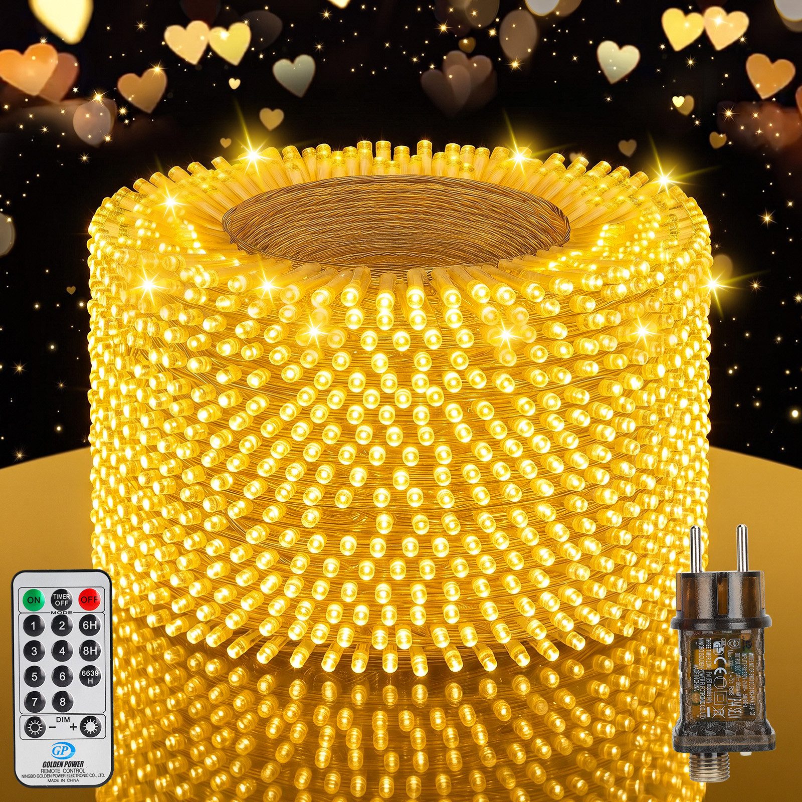 skelo LED-Lichterkette Lichterkette Außen Weihnachtsbaum Lichterkette Outdoor mit Timer, 500-flammig, Lichterkette innen mit Fernbedienung, 8 Modi mit Stecker Garten Balkon