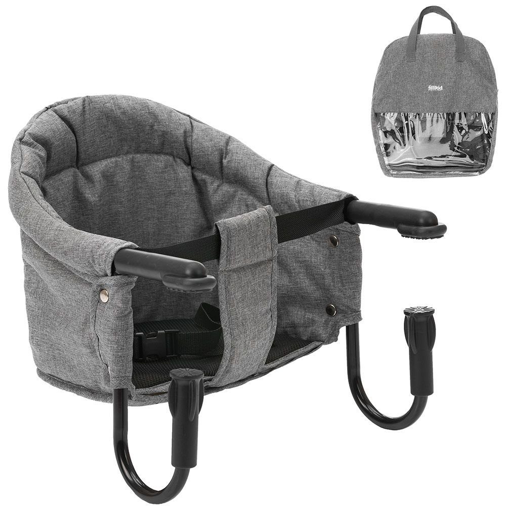 Fillikid Hochstuhl Melange Grau, Faltbarer Tischsitz Baby Sitzerhöhung Kinder Reisehochstuhl mit Tasche