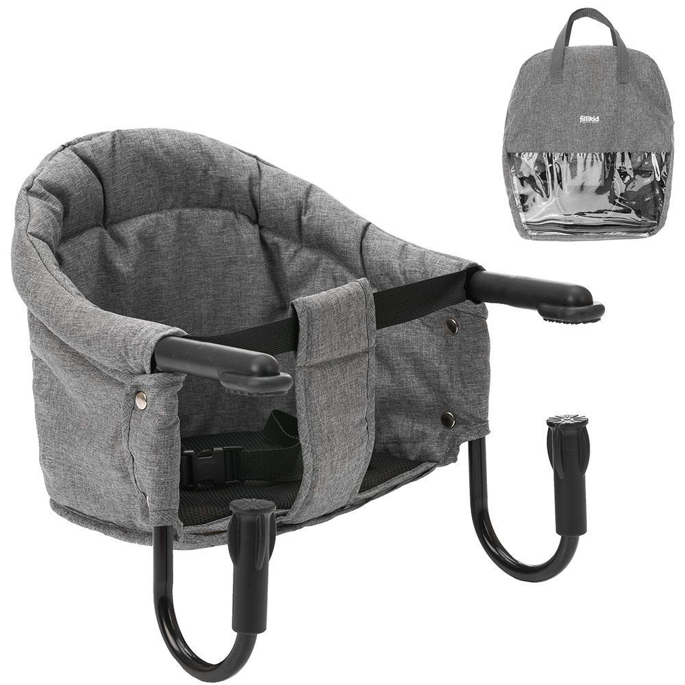 Fillikid Tischsitz Melange Grau, Faltbarer Tischsitz Baby Sitzerhöhung Kinder Reisehochstuhl mit Tasche