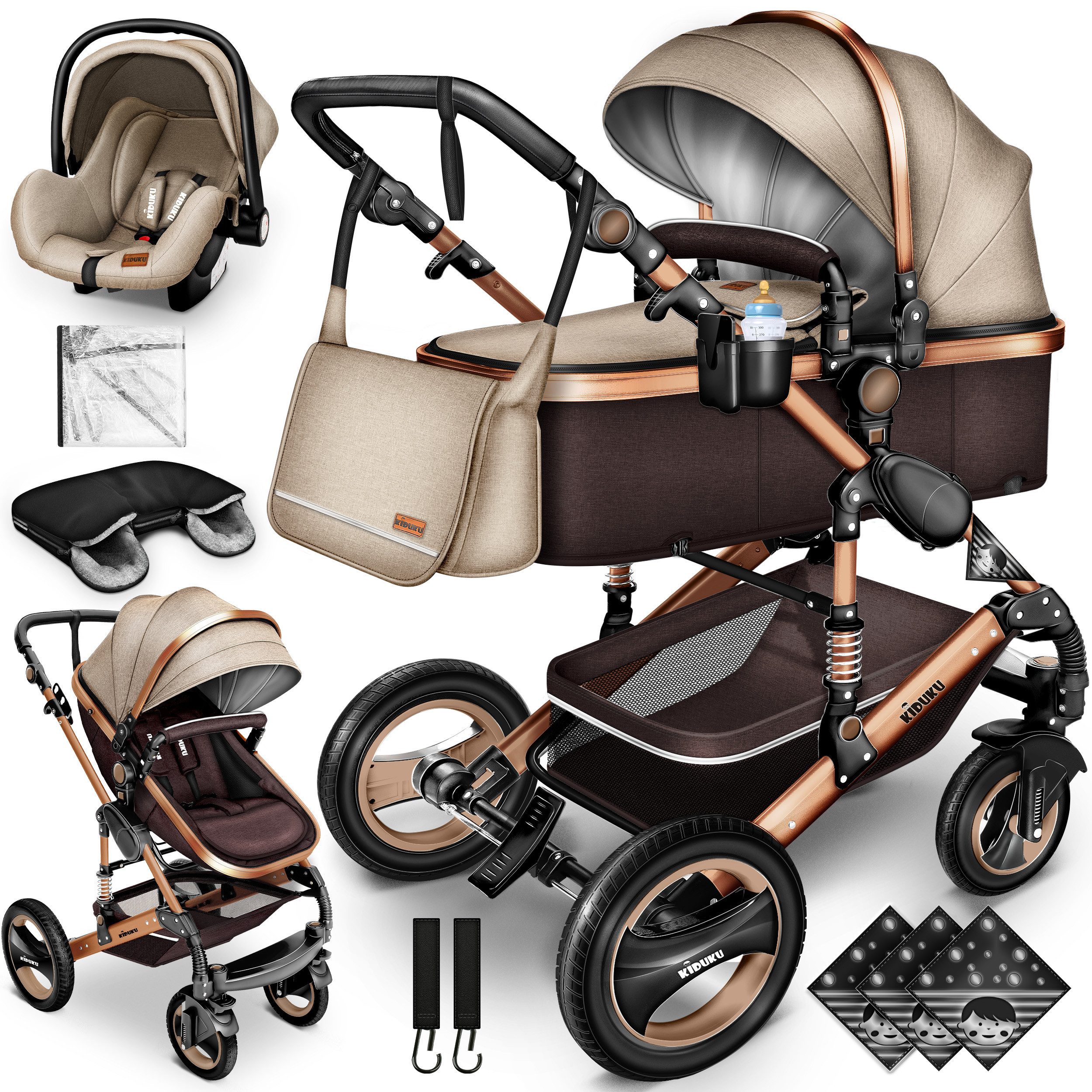Kombi-Kinderwagen KIDUKU® 3 in 1 Kombi-Kinderwagen Buggy Reisebuggy inkl. Auto- Babyscha