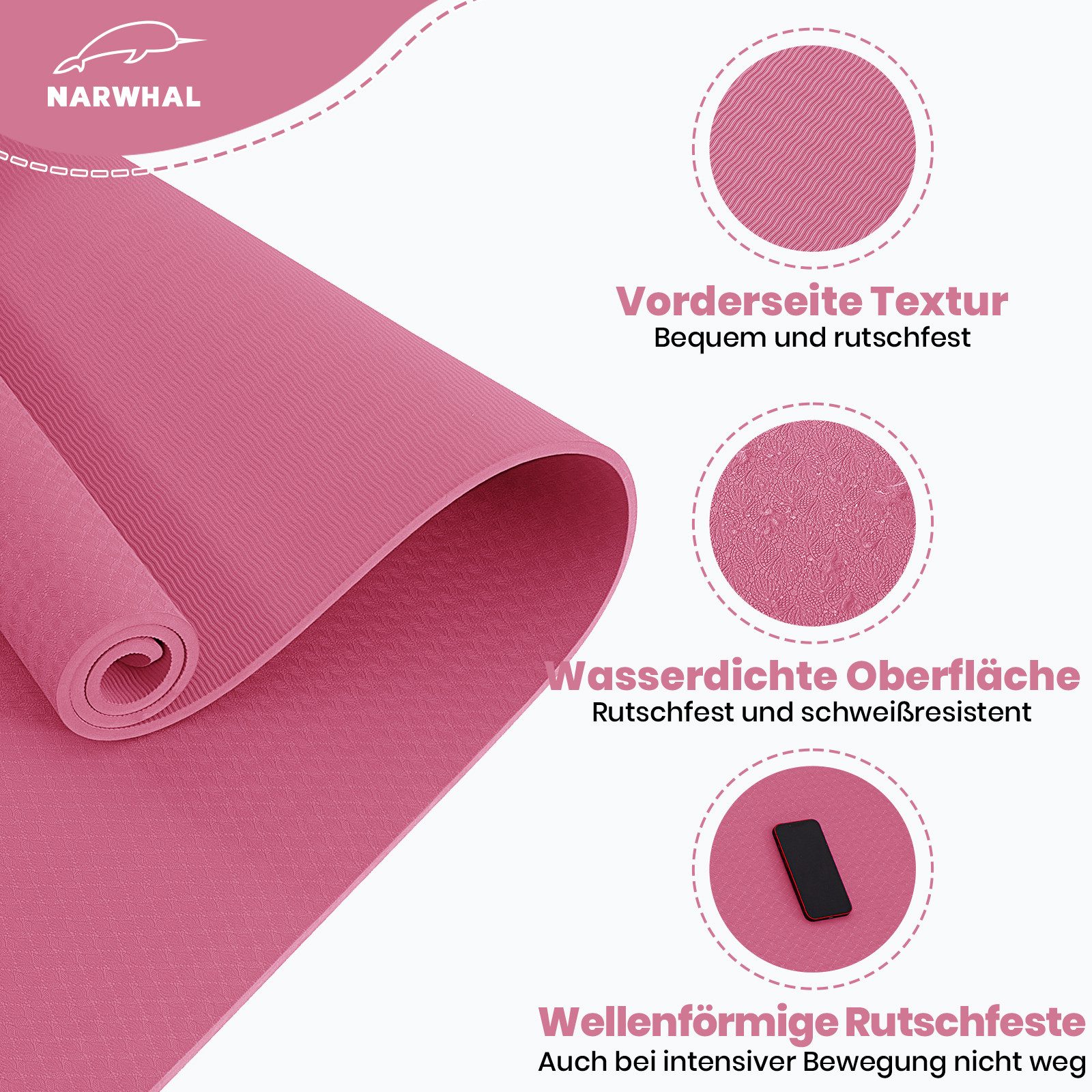 Good Nite Yogamatte Gymnastikmatten mit Tragegurt – 10 mm dick, 183x61 cm (1-St), rutschfest, komfortabel, 183x61x1 cm – Bild 4 von 5