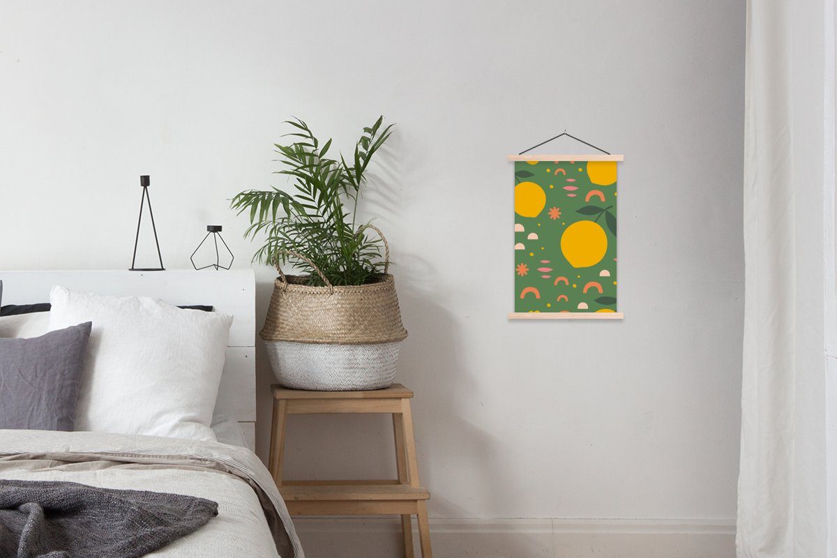 MuchoWow - Zitrone Wohnzimmer, St), Poster - für (1 Textilposter Bilderleiste, Magnetisch Muster, Posterleiste, Zitrusfrüchte