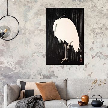Posterlounge Wandfolie Ohara Koson, Weißer Kranich im Regen, Wohnzimmer Japandi Malerei