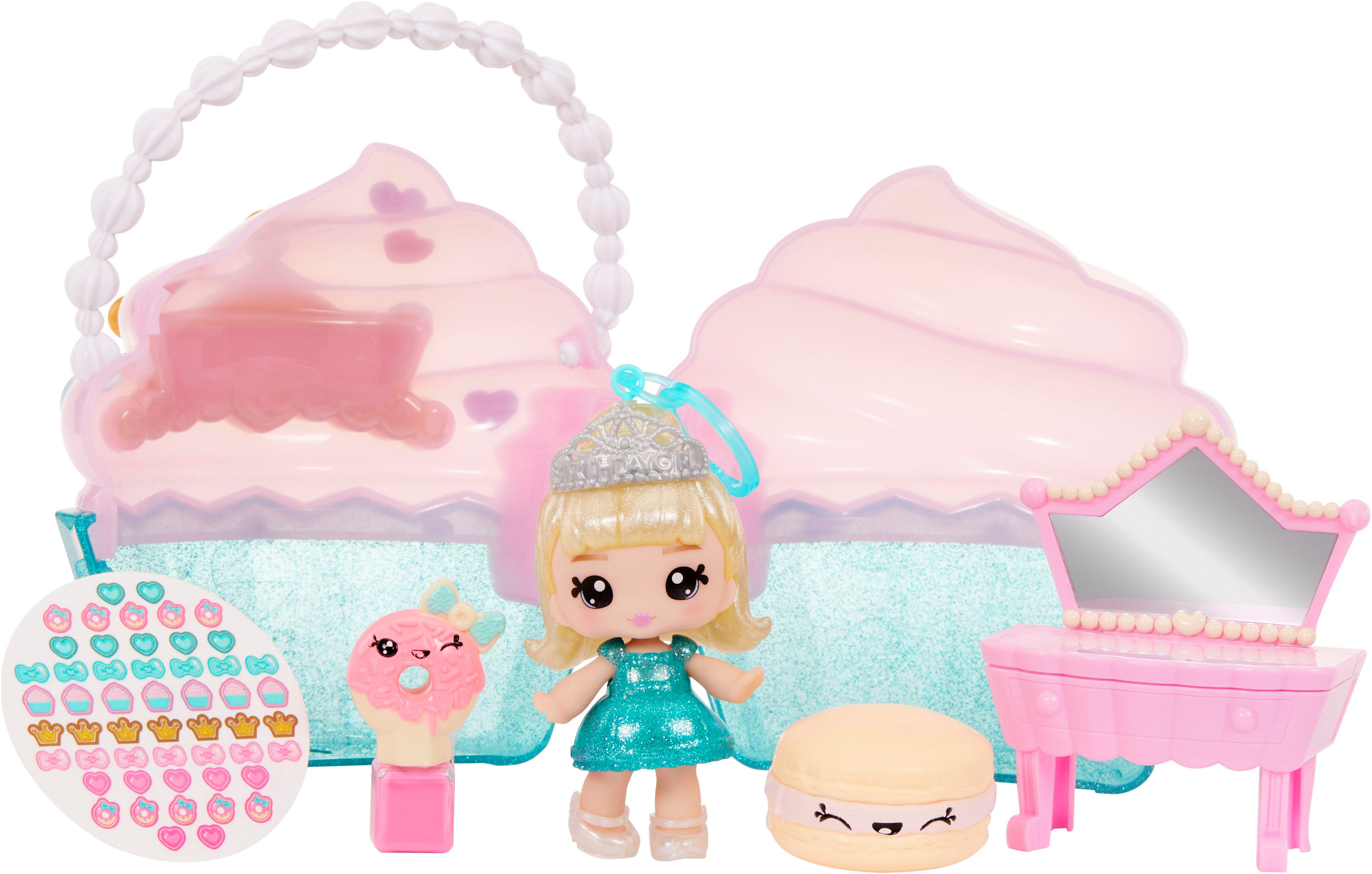 YUMMILAND Minipuppe Yummiland Beauty Bag Playset + Lip Gloss Doll - Cupcake Beauty Bag, inklusive Schlüsselanhänger