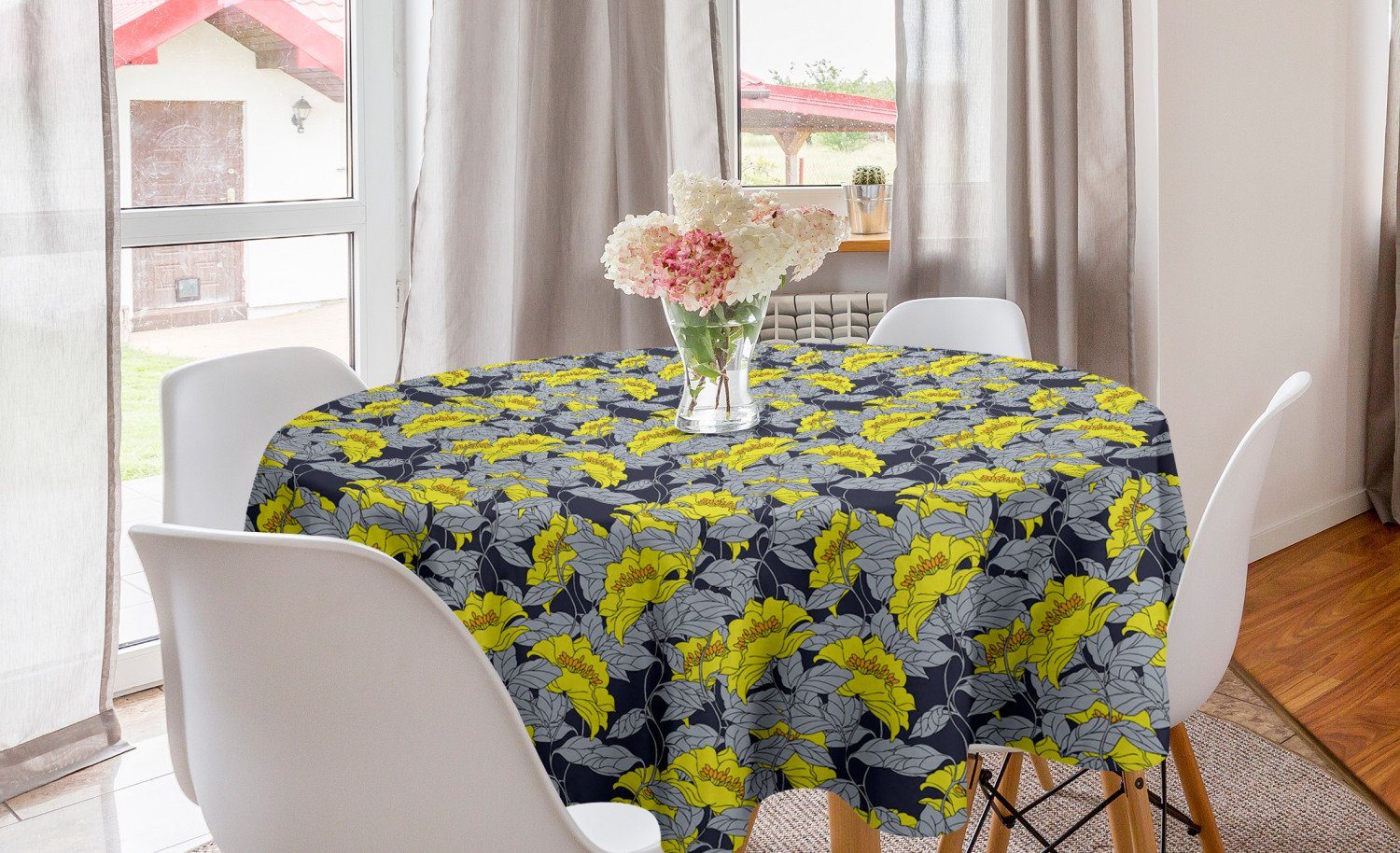 Tischdecke Abakuhaus Abdeckung Töne Tischdecke Kontrast Esszimmer Kreis Blumen Dekoration, für Küche Röschen