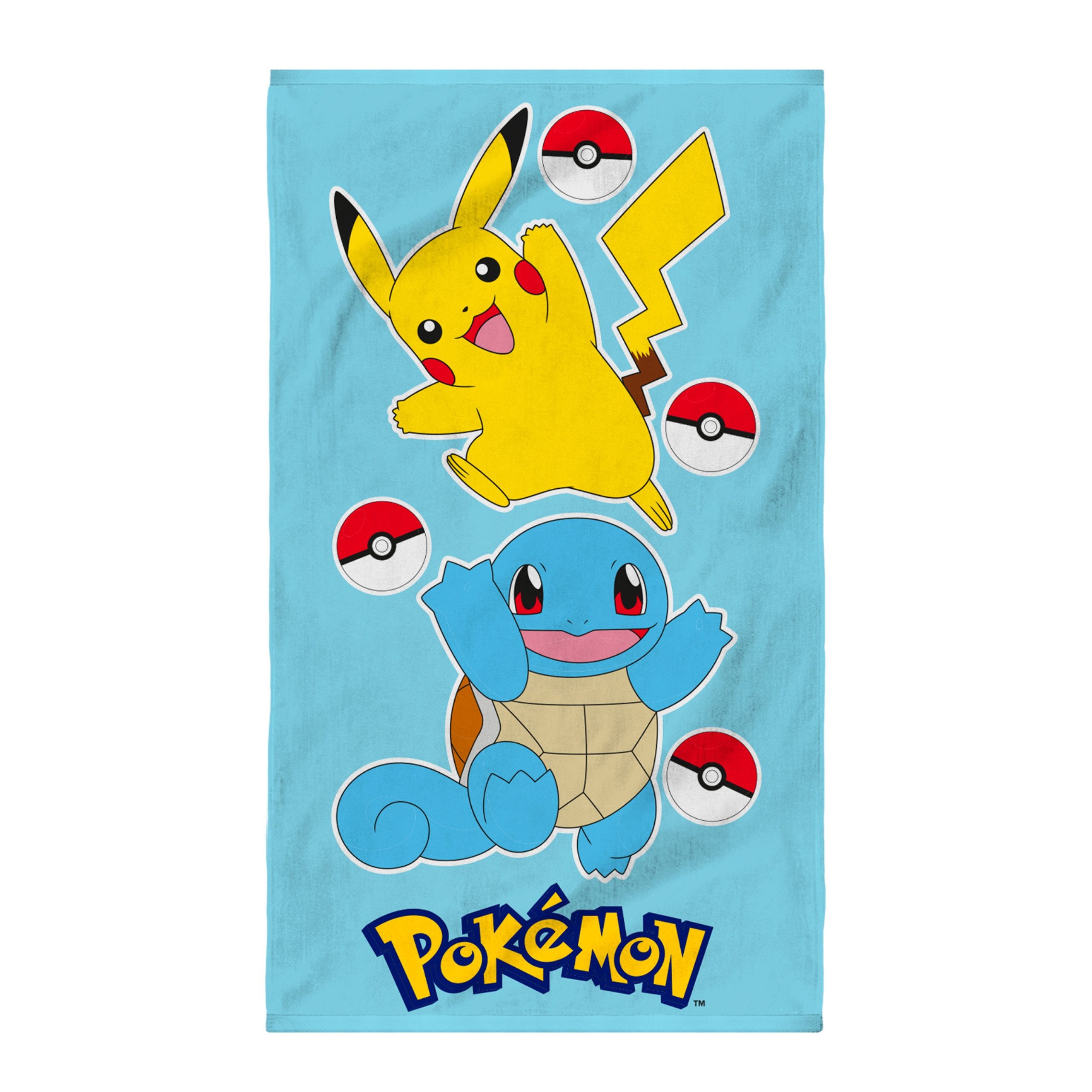 MTOnlinehandel Badetuch Pokémon 70x120 cm mit Pikachu & Schiggy, 100% Baumwolle (1-St), weich, saugstark & perfekt für kleine Pokémon-Fans