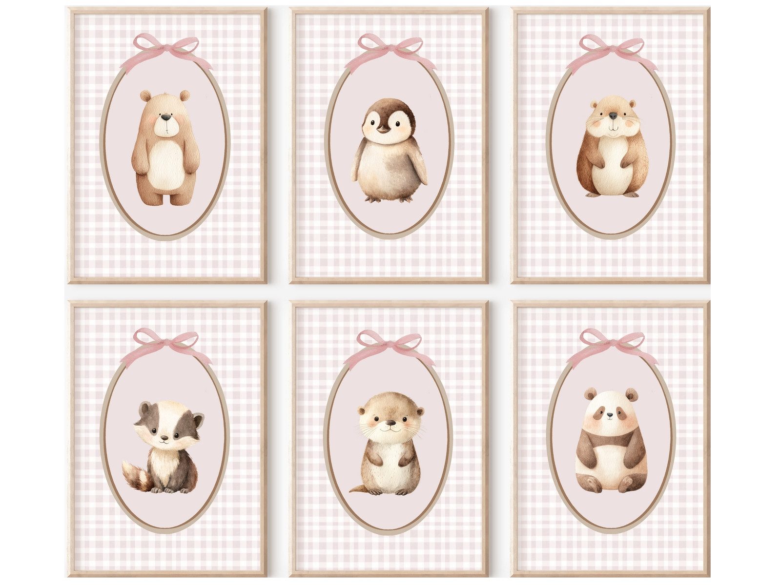 homestyle-accessoires Poster Kinderzimmer Bilderwand 6erSet Bilderset Babyzimmer LOVELY ANIMALS, - Ohne Bilderrahmen - Sorgfältige & sichere Verpackung -