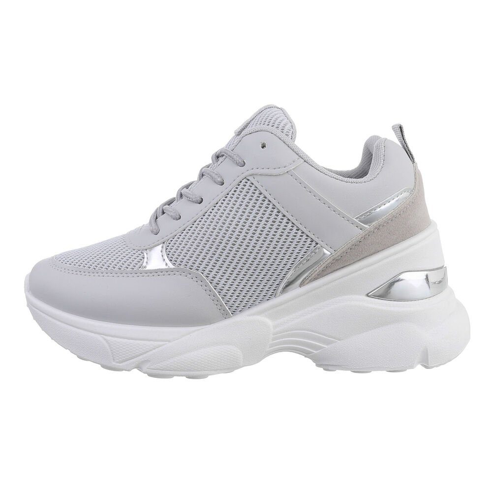 Ital-Design Damen Keilabsatz/Wedge Sneaker Low in Low-Top Sneakers Hellgrau Freizeit