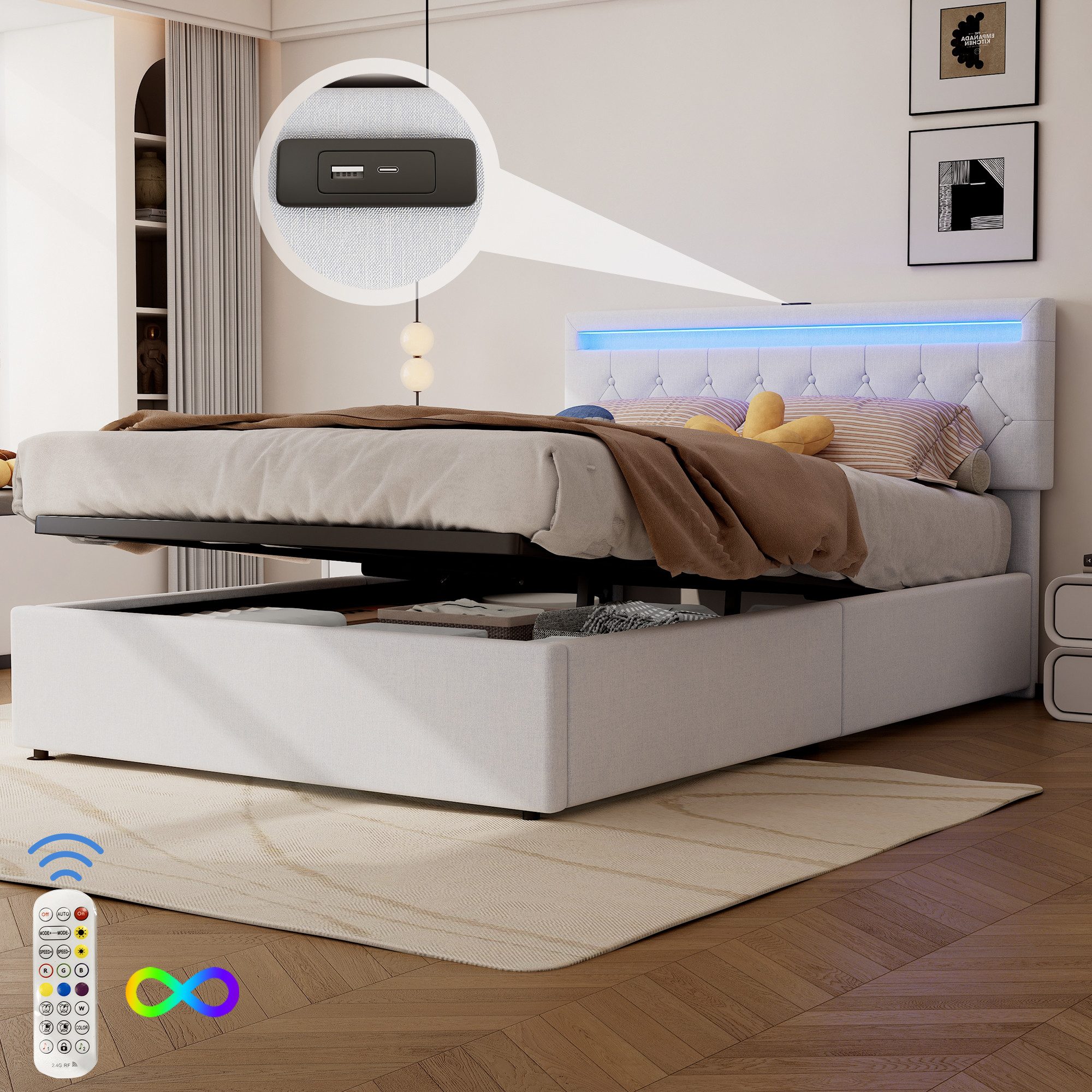 TavilaEcon Boxspringbett Polsterbett mit Bettkasten, höhenverstellbares Kop günstig online kaufen