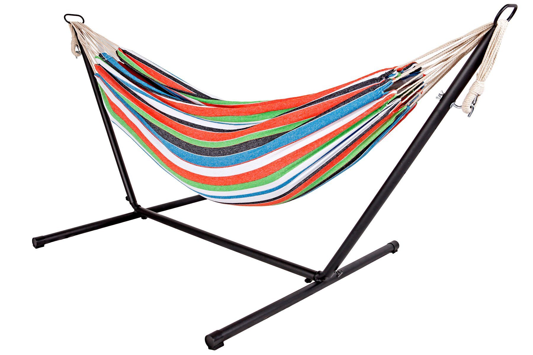 Spetebo Stabhängematte Outdoor Doppel Hängematte - Vibrant Striped (Set, 2 St., Hängematte mit Gestell), Doppel Hängematte