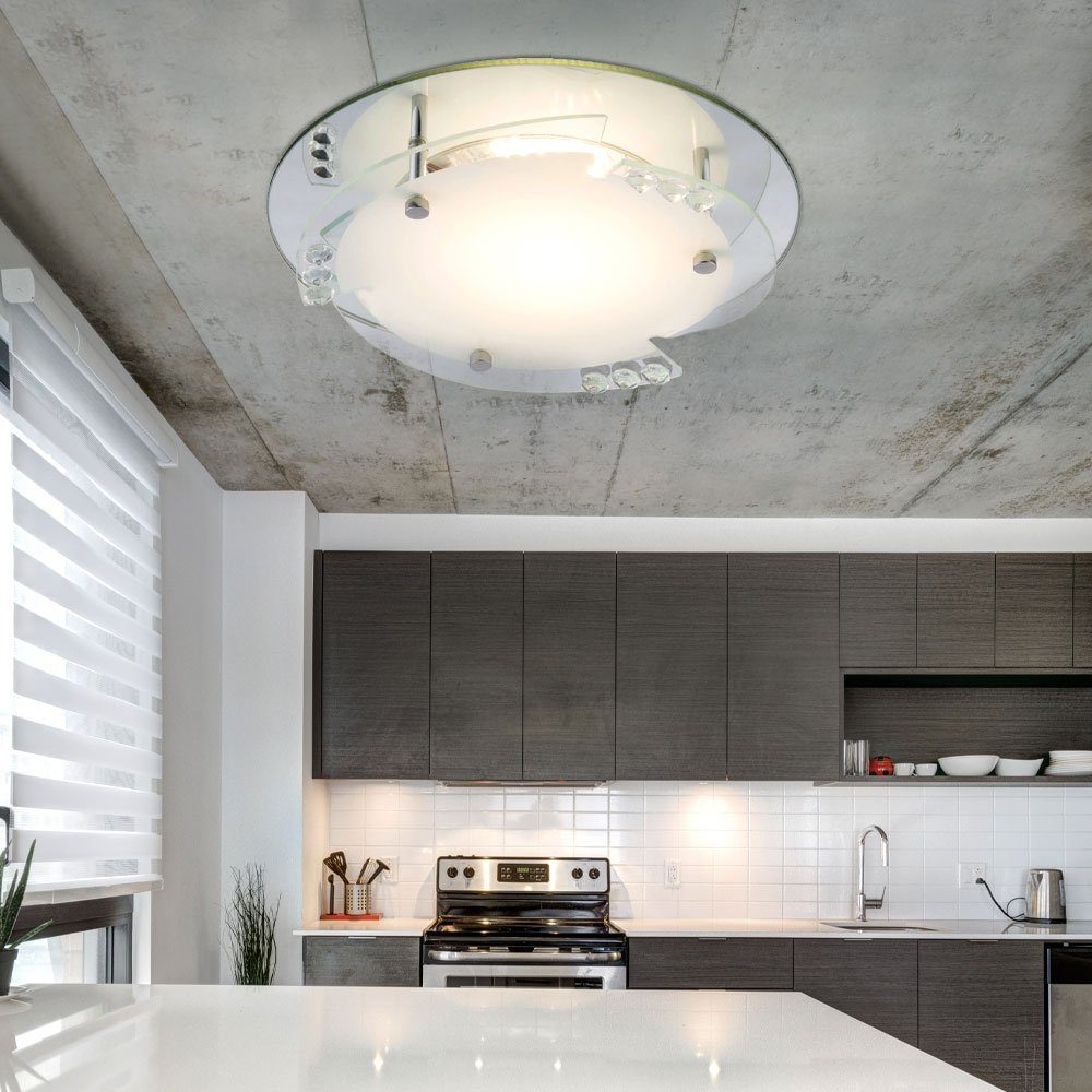 Globo LED Deckenleuchte, LED-Leuchtmittel fest verbaut, Warmweiß, LED Decken Lampe Ess Zimmer Kristall Spiegel Küchen Leuchte weiß