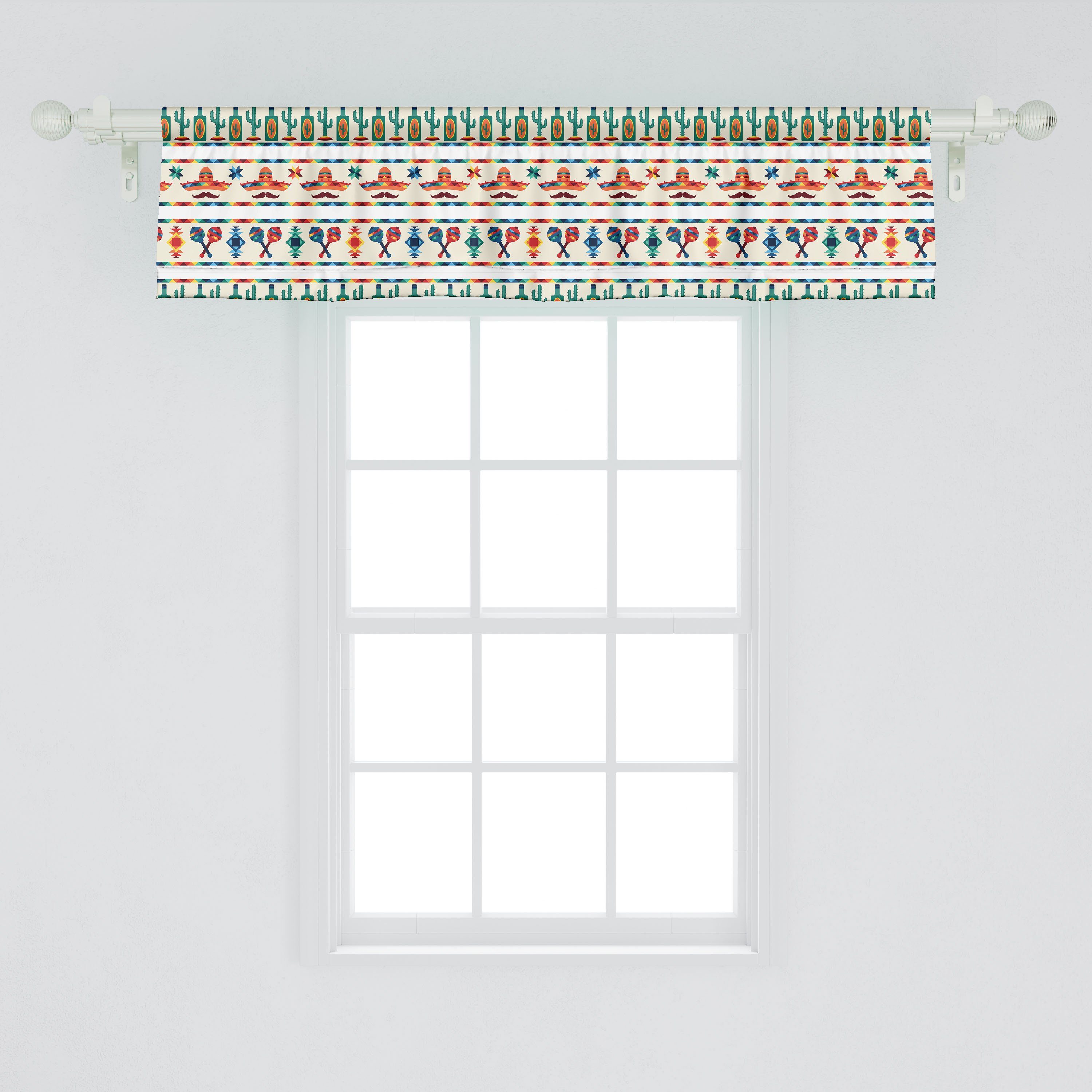 Scheibengardine Vorhang Volant Abakuhaus, für mit Dekor Schlafzimmer Stangentasche, Küche Mexikaner Microfaser, kulturelle Einheimische Grenzen