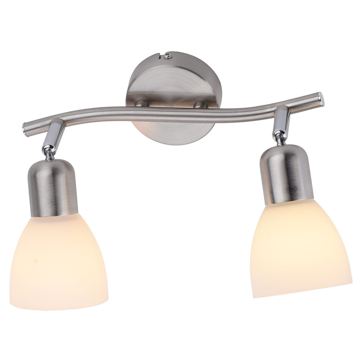 JUST LIGHT Deckenstrahler KARO, B 45 x T 23 cm, 2-flammig, Silbergrau, Weiß, ohne Leuchtmittel, Stahl, verstellbare Lampenschirme aus Glas