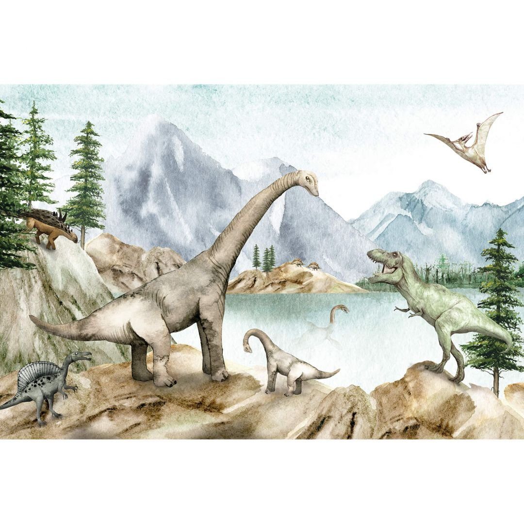 K&L Wall Art Fototapete Baby Kinderzimmer Dinosaurier T-Rex Dinos Steinzeit Vliestapete, große XXL Motivtapete