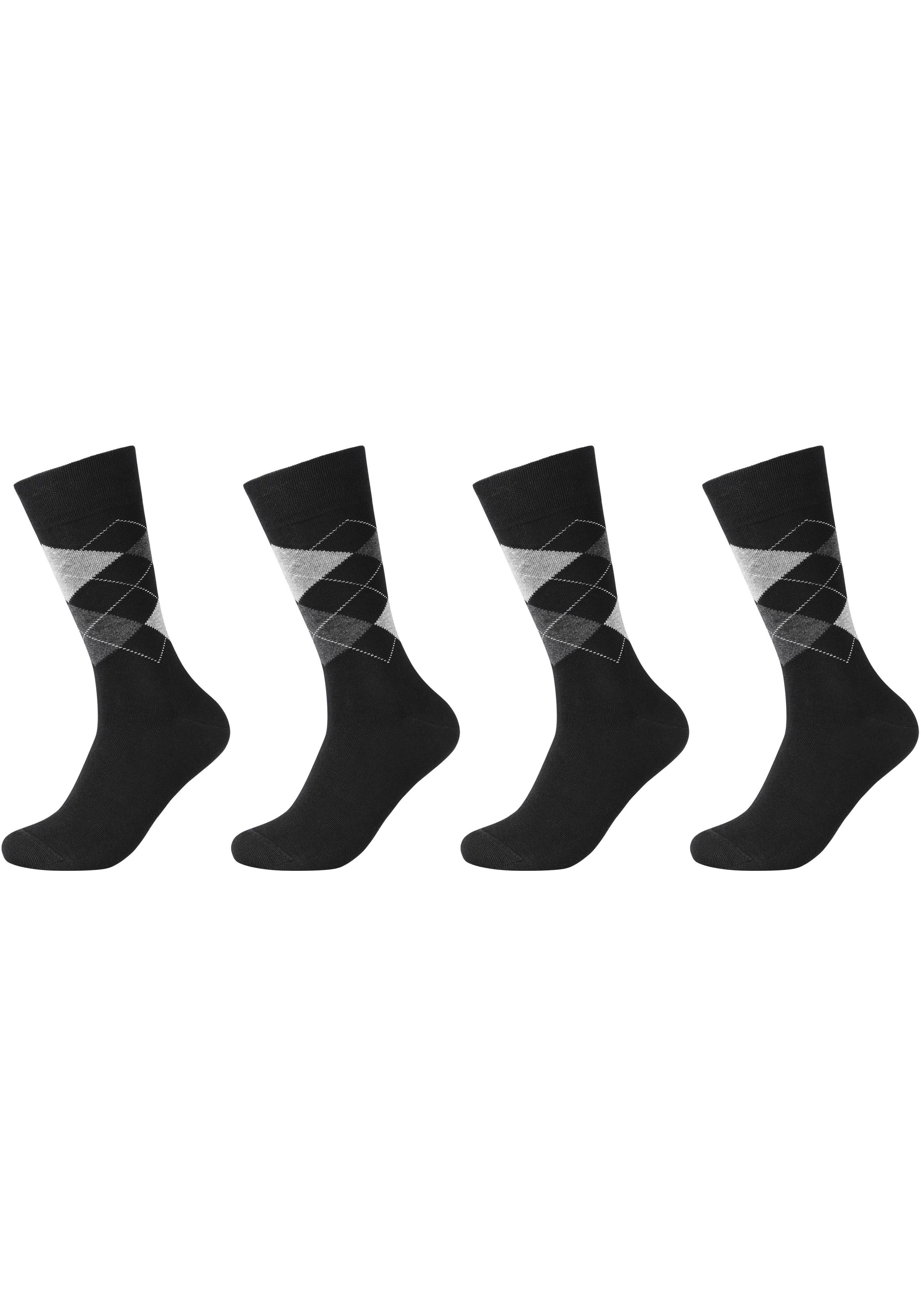 schwarz Camano Faltenfreier 4-Paar) Elasthan-Anteil dank Socken Tragekomfort (Packung,