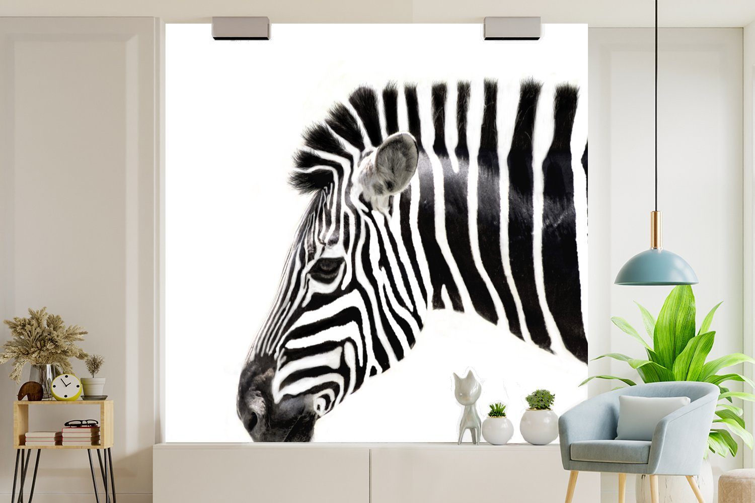 - Zebra bedruckt, Wohnzimmer Tiere Vinyl St), Weiß, Fototapete - (5 MuchoWow Matt, Tapete Schlafzimmer, für Wandtapete oder