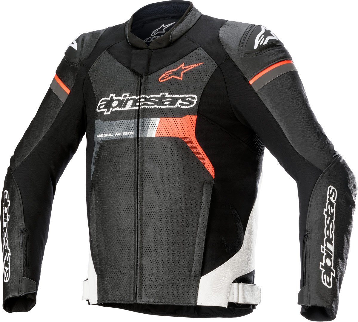 Force Lederjacke Alpinestars Black/White/Red Motorrad GP Motorradjacke Airflow