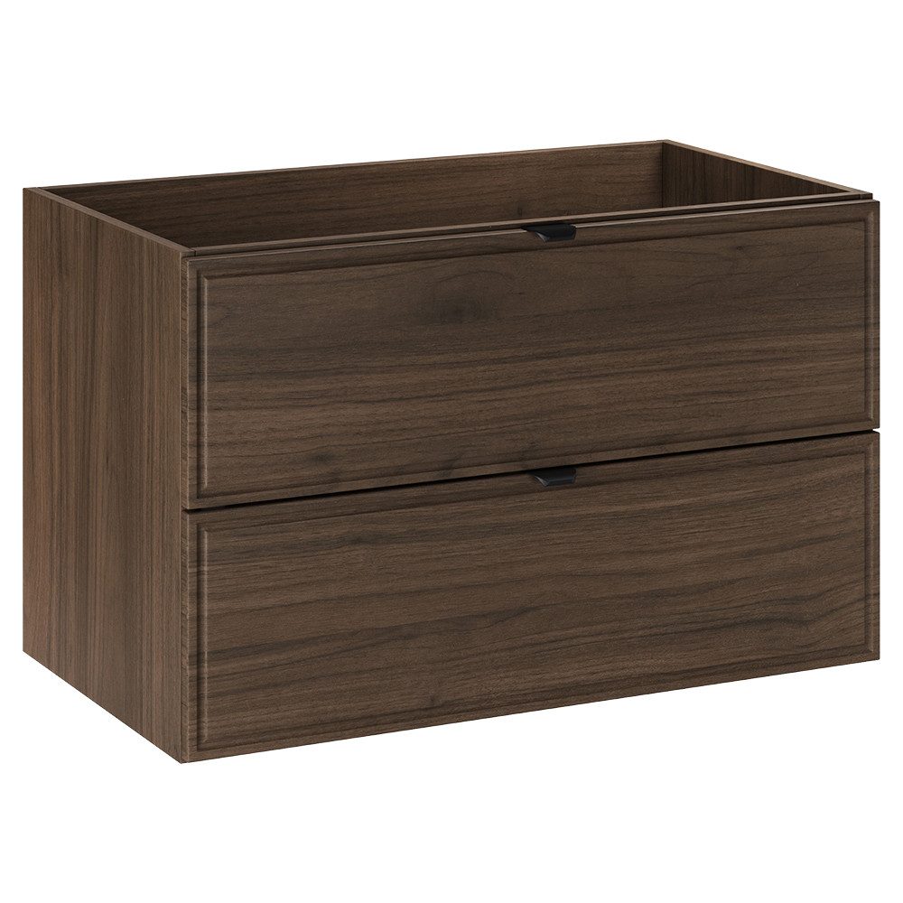 Lomadox Waschbeckenschrank TEMUCO-56-WALNUT 80 cm breit, Walnuss mit Rahmenfräsung, 2 Schubladen