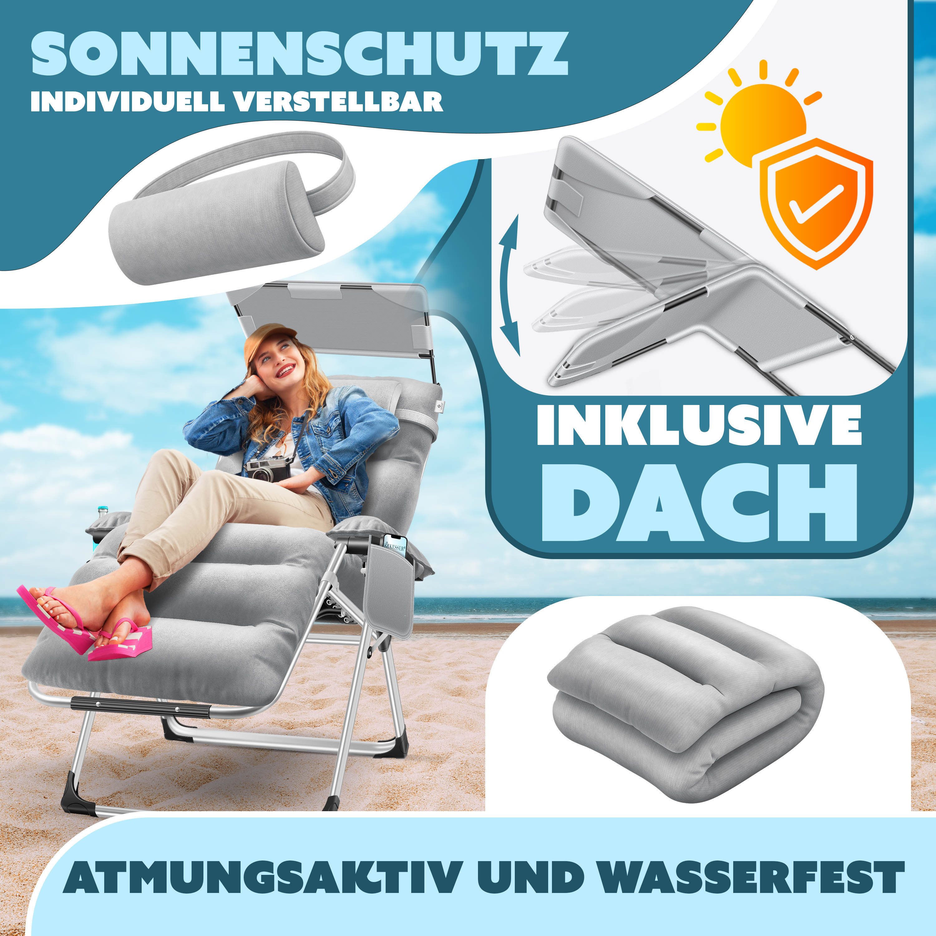 KESSER Gartenliege, Sonnenliege Liegestuhl Klappbar + Nackenkissen Gartenstuhl
