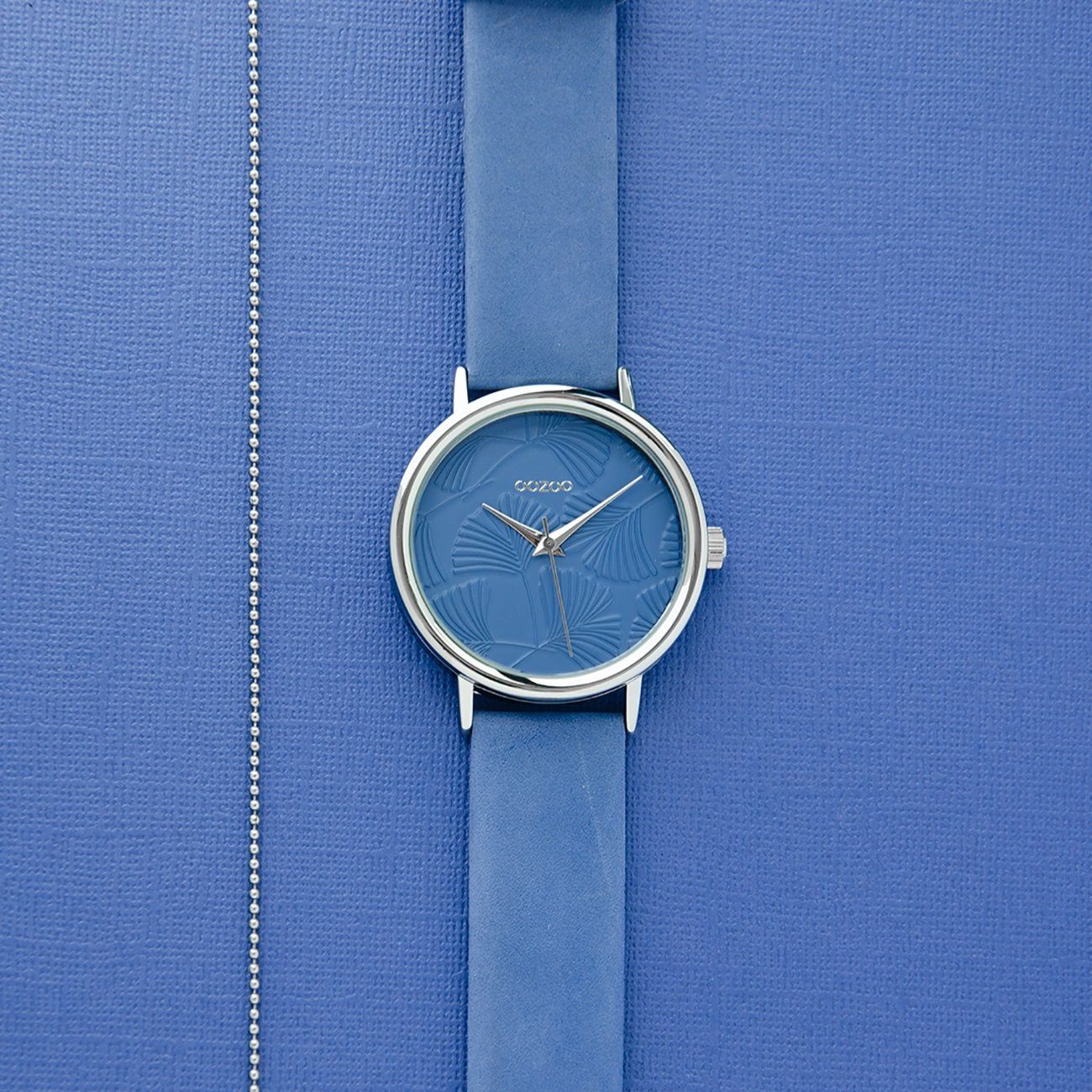 OOZOO Armbanduhr Fashion Lederarmband (ca. 42mm), Timepieces, Oozoo Quarzuhr OOZOO groß rund, Damen blau, Damenuhr