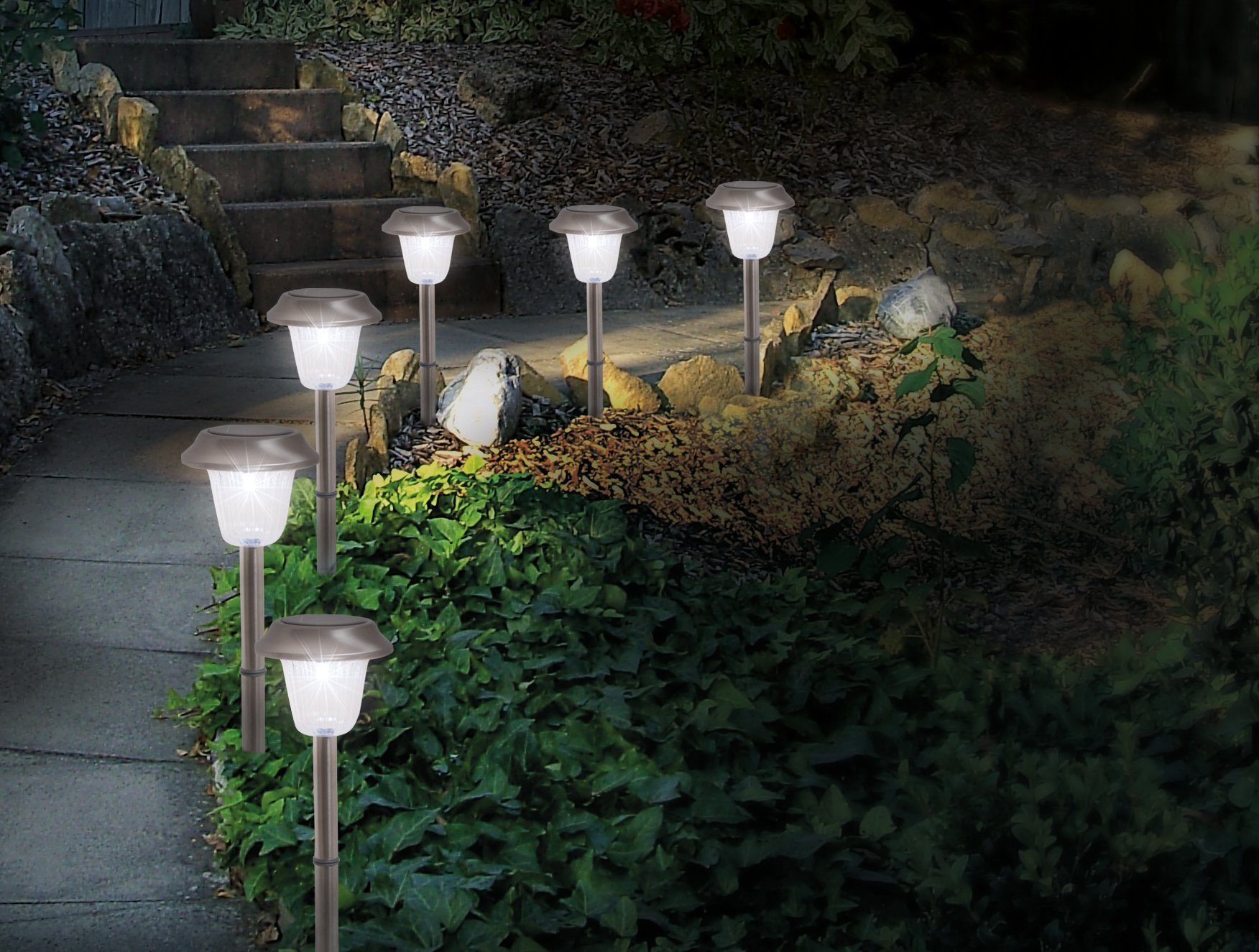 näve LED Gartenleuchte "Gustav", 6er-Set LED Außenleuchte mit Erdspieß günstig online kaufen