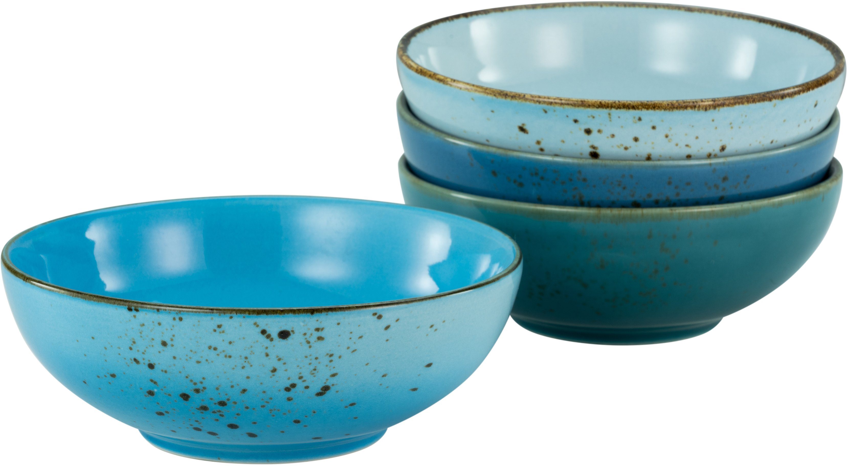 CreaTable Schale NATURE COLLECTION, Steinzeug, (Set, 4-tlg), Salatschale, Müslischale, in Naturfarben, Ø 16,5 cm blau