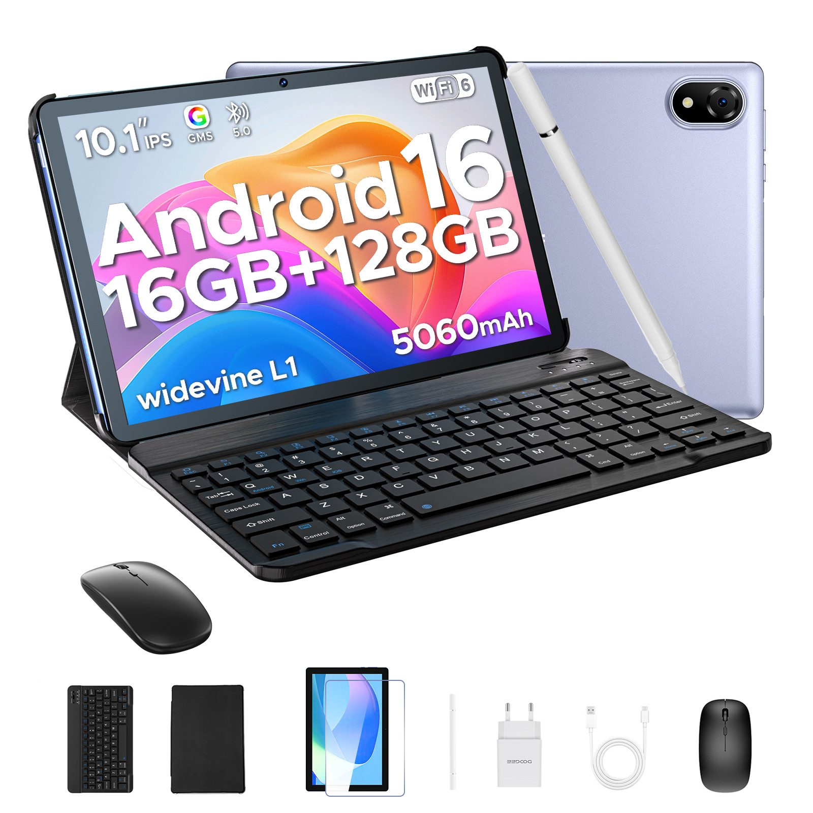 DOOGEE U10 Android 16 Tablet mit Tastatur, Stift, Maus, 10 Zoll, 128GB ROM AI Tablet (10.1", 128 GB, Android 16, WIFI, 5060mAh, Widevine L1, WiFi6, Face ID, Kinder Tablet)